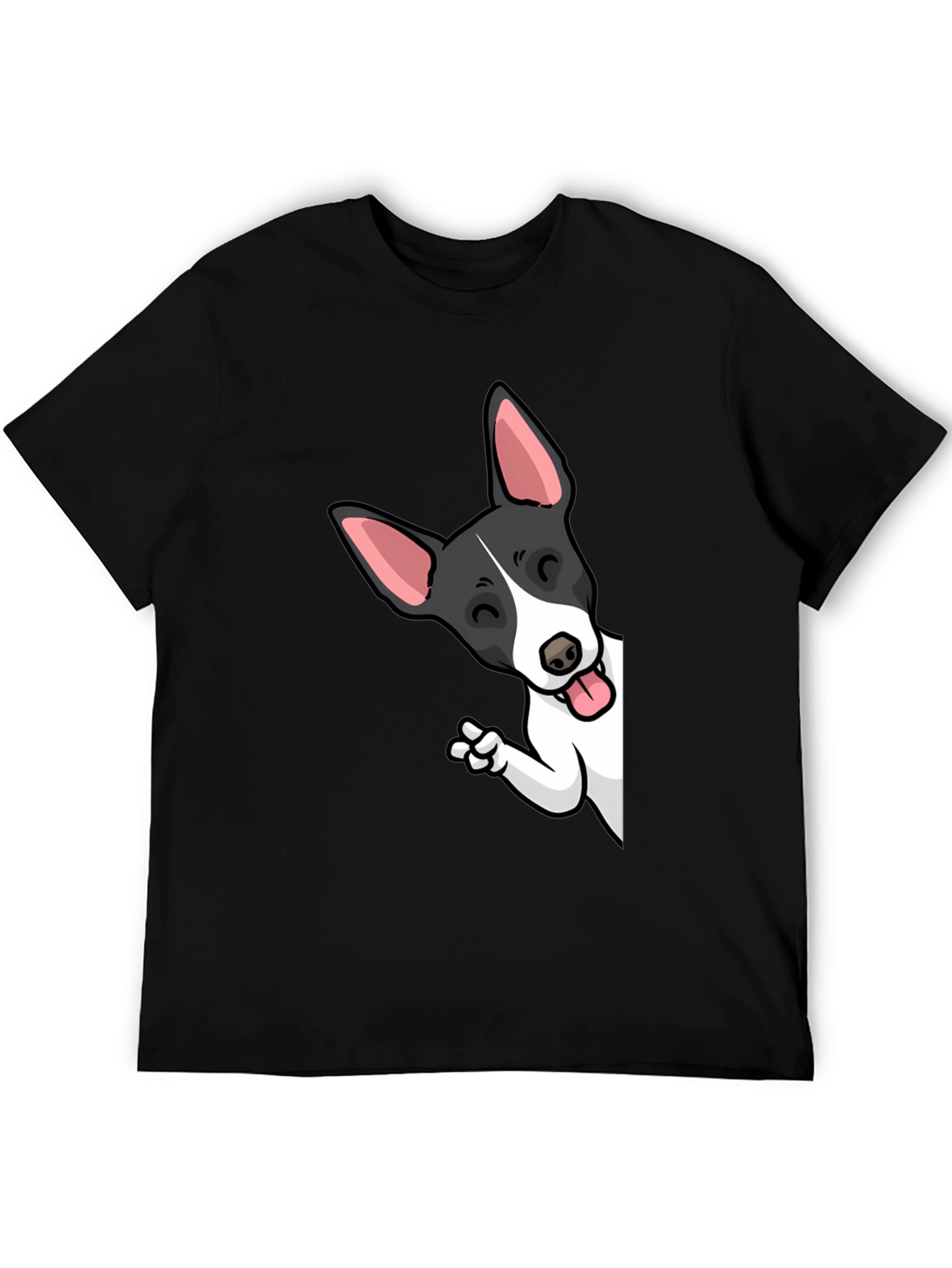 Black Cartoon Dog Peek-a-Boo Graphic Tee - Unisex Black T-Shirt view 5