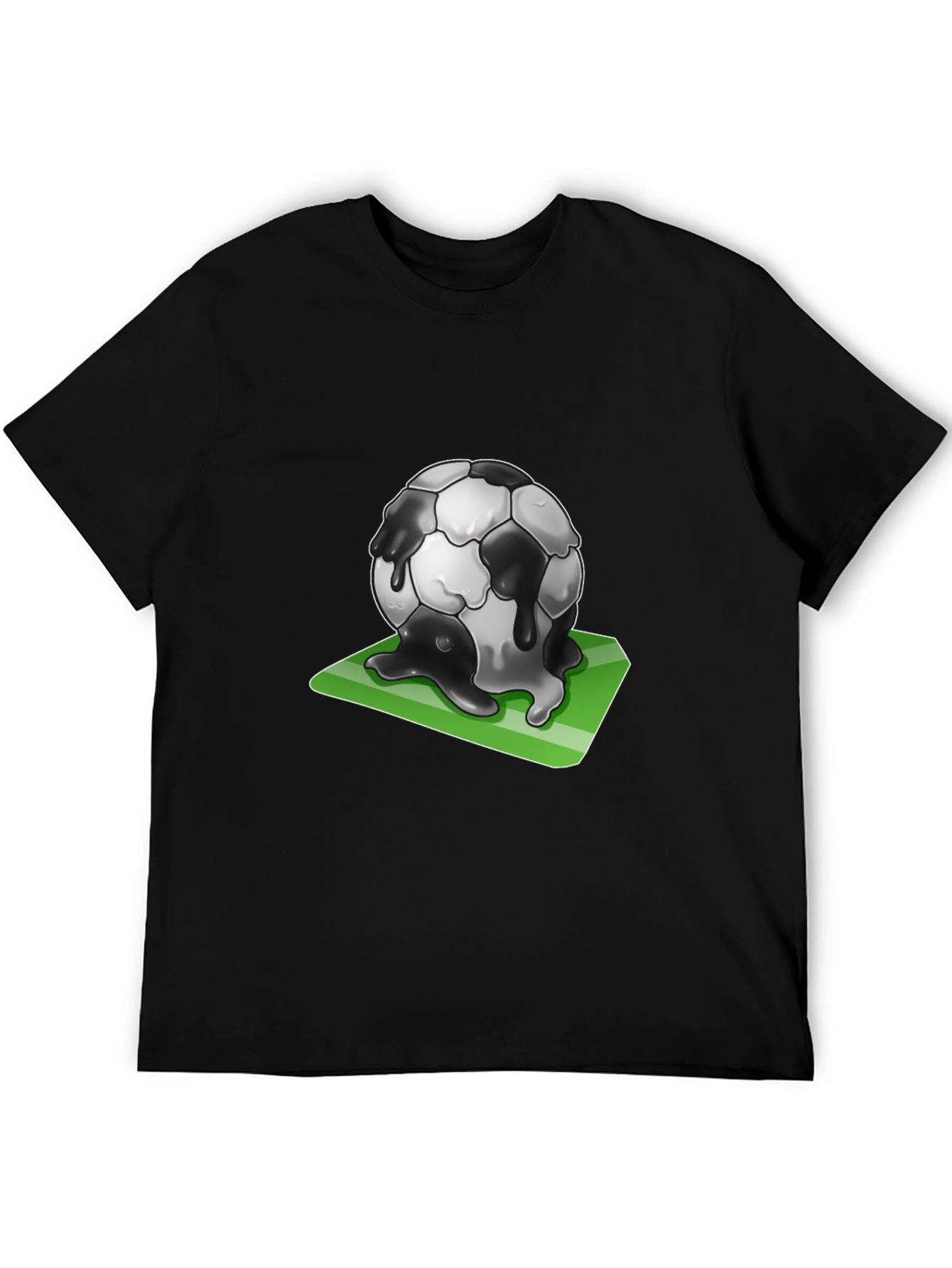 Black Melting Soccer Ball Graphic Tee - Black Cotton T-Shirt view 5