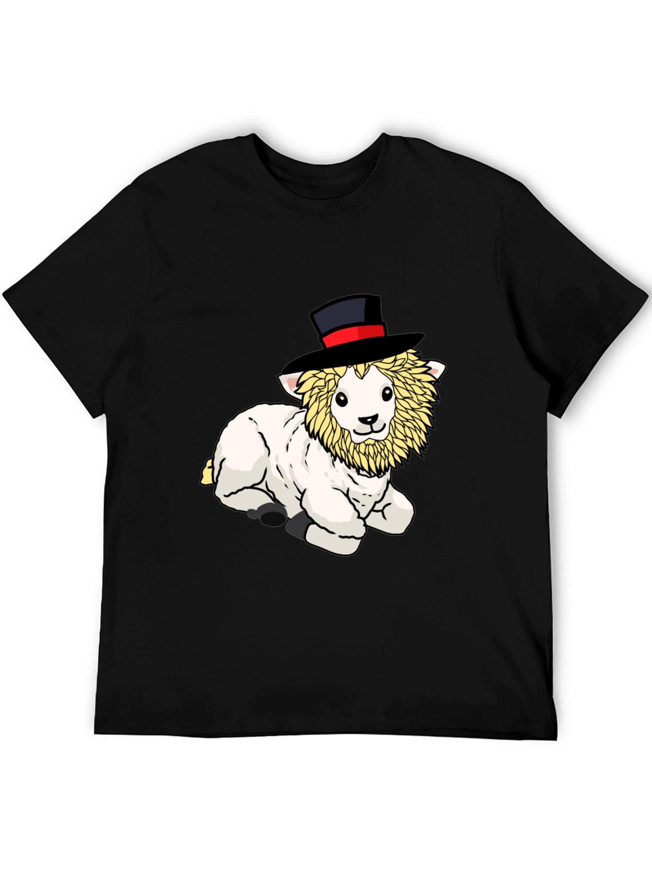Black Whimsical Lamb Top Hat Graphic Tee - Black Cotton Shirt view 5