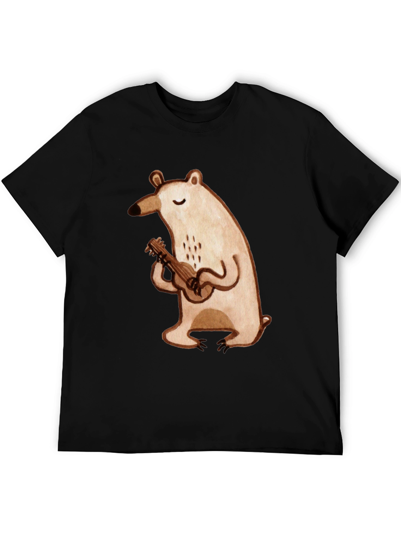 Black Bear Ukulele Graphic Tee - Soft Cotton Black T-Shirt view 5