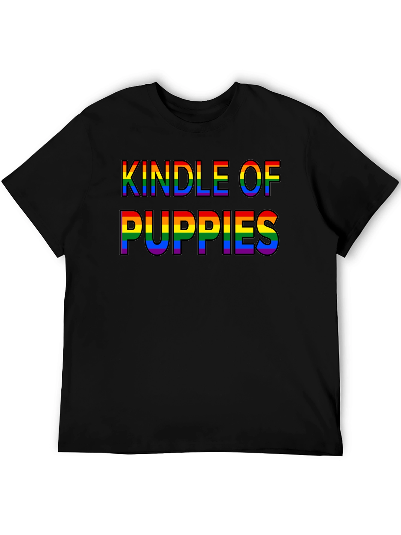 Black Kindle of Puppies Rainbow Text T-Shirt view 5