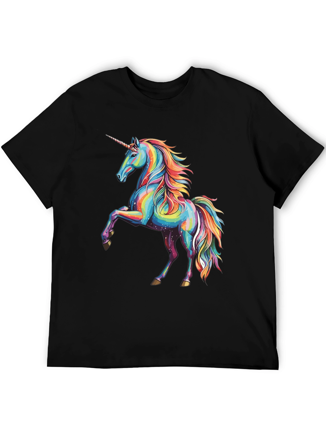 Black Rainbow Unicorn Graphic Print Crew Neck T-Shirt view 5