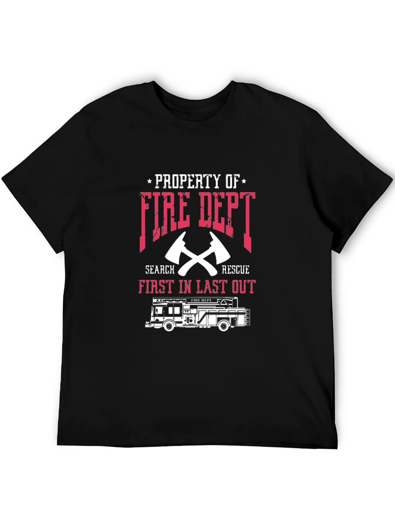 Black Fire Dept. T-Shirt: First In Last Out Firefighter Tee view 5