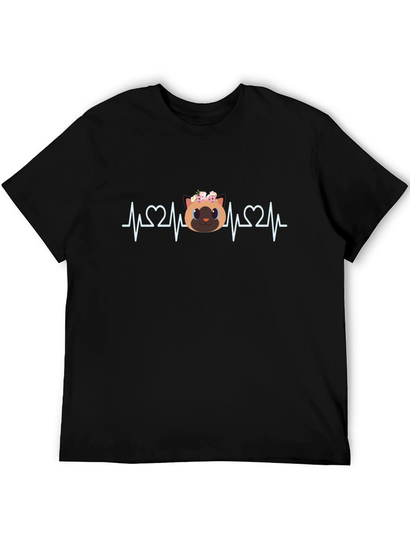 Black Cat Lover ECG Heartbeat T-Shirt view 5