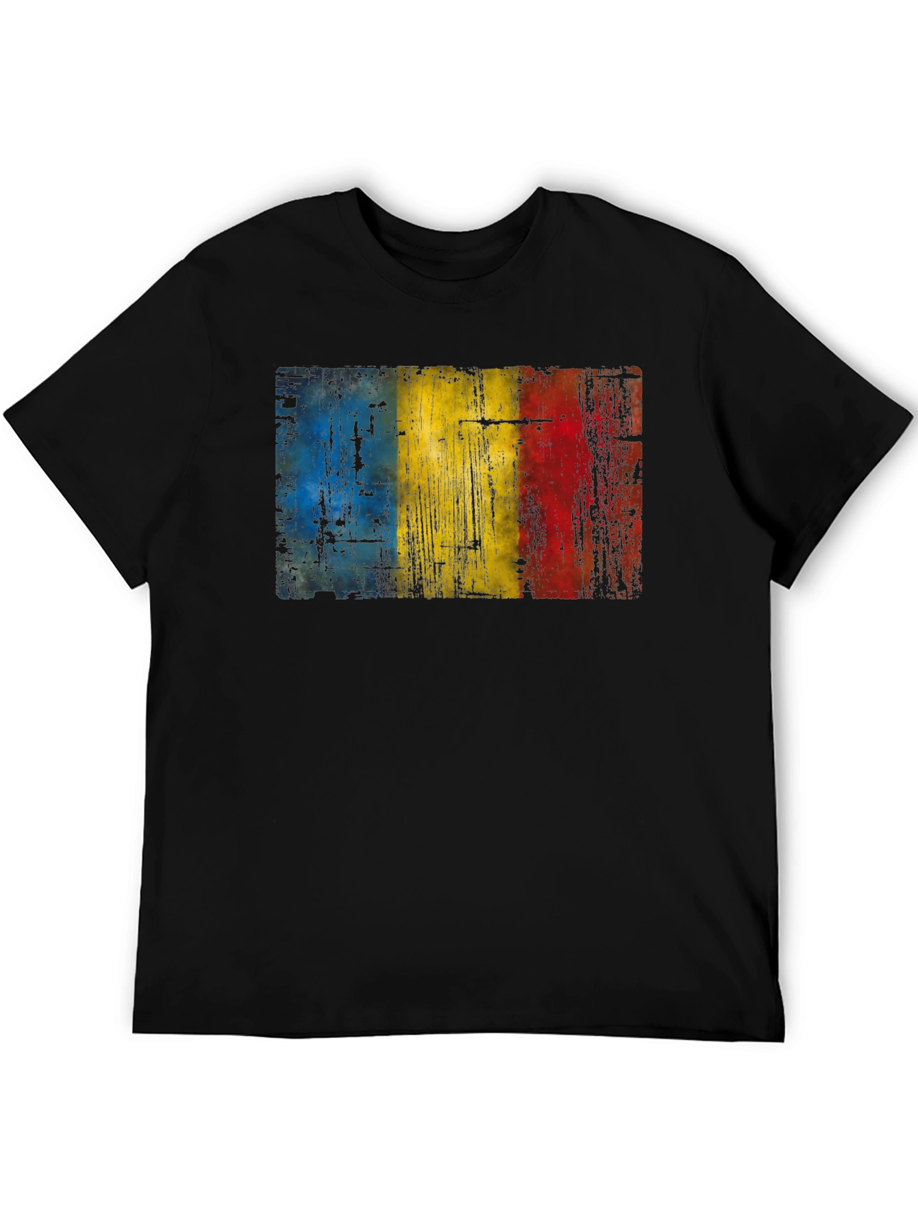 Black Romania Flag Distressed Black T-Shirt view 5