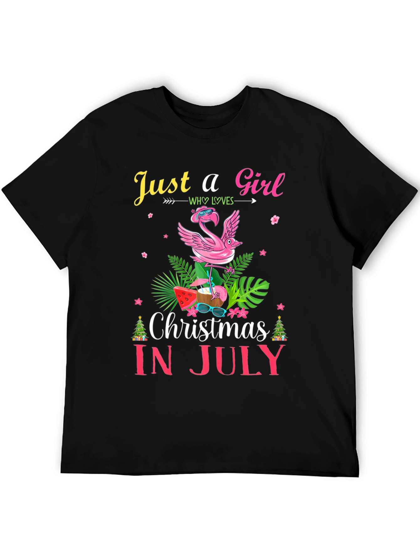 Black Christmas in July Flamingo T-Shirt view 5