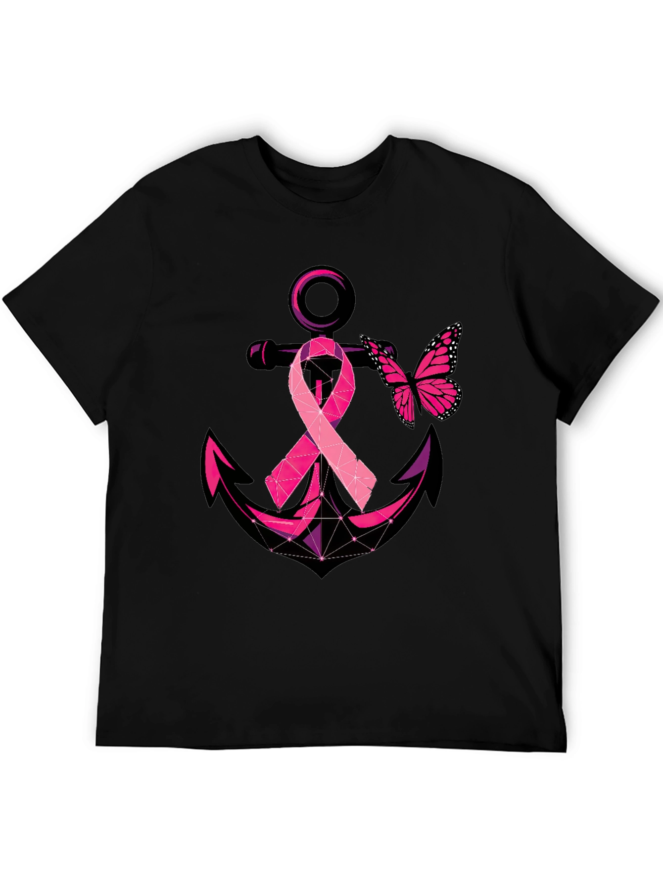 Black Breast Cancer Anchor Butterfly T-Shirt view 5