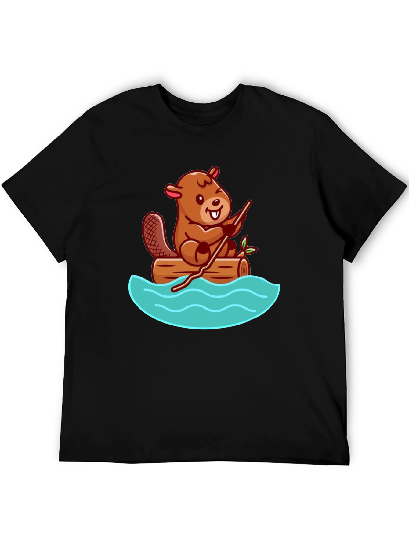 Black Beaver on Log Cartoon T-Shirt - Unisex Crew Neck view 5