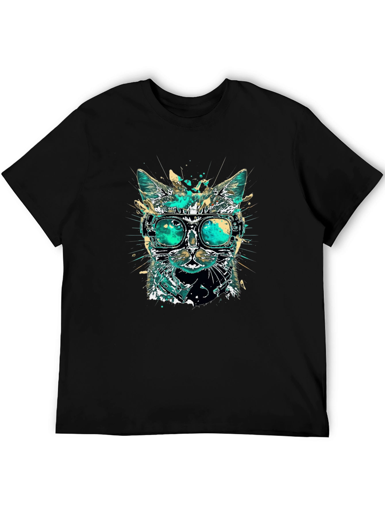Black Cool Cat T-Shirt with Goggles view 5