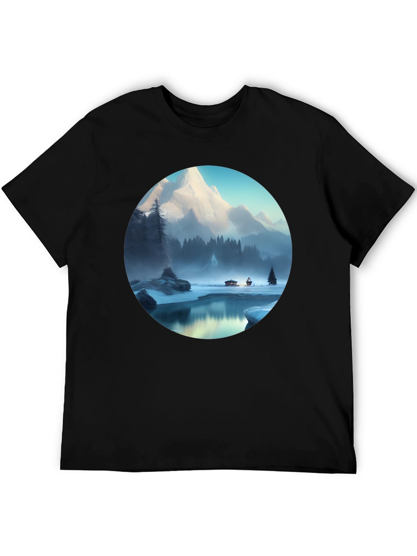 Black Mountain Lake Graphic Tee - Black Cotton Blend T-Shirt view 5