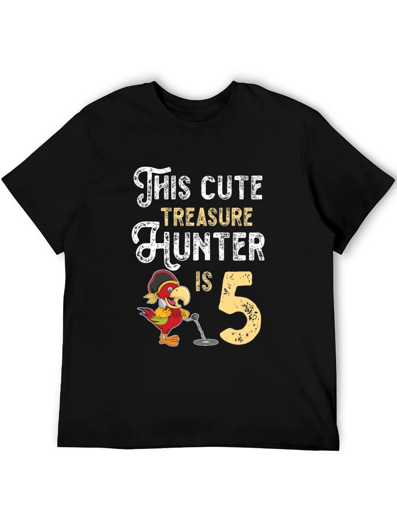 Black Cute Treasure Hunter 5th Birthday Black T-Shirt view 5