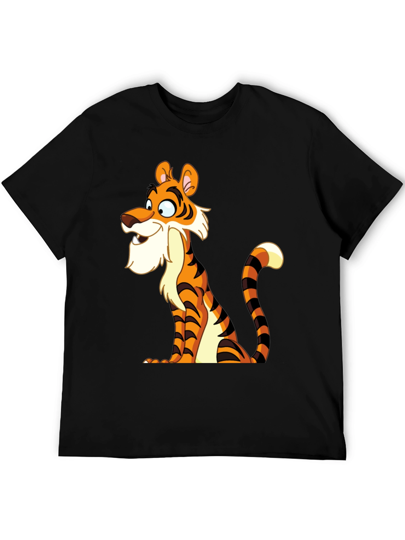 Black Cartoon Tiger Graphic Tee - Men's Black T-Shirt view 5