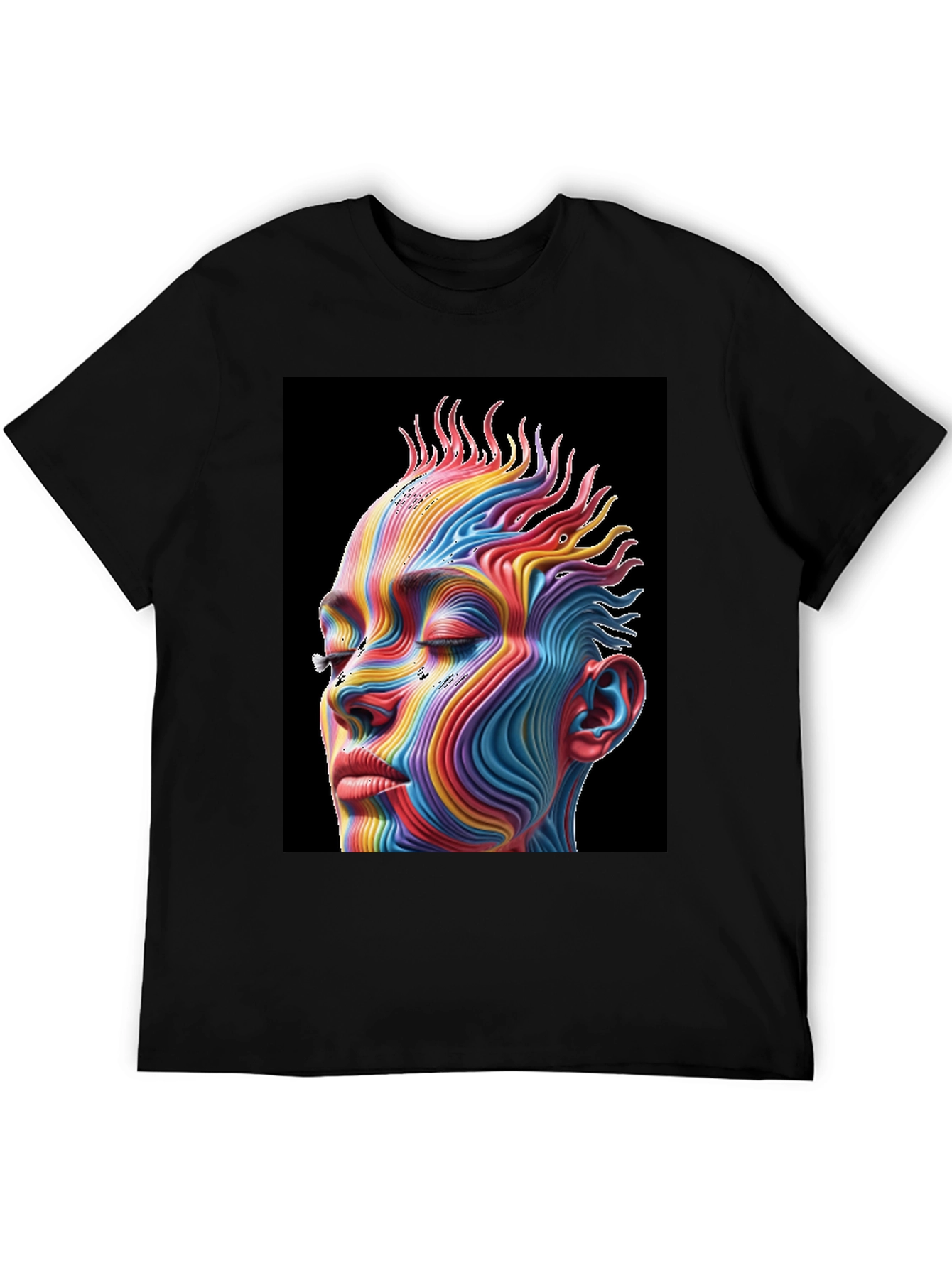 Black Rainbow Abstract Face Graphic Tee - Unisex Black T-Shirt view 5