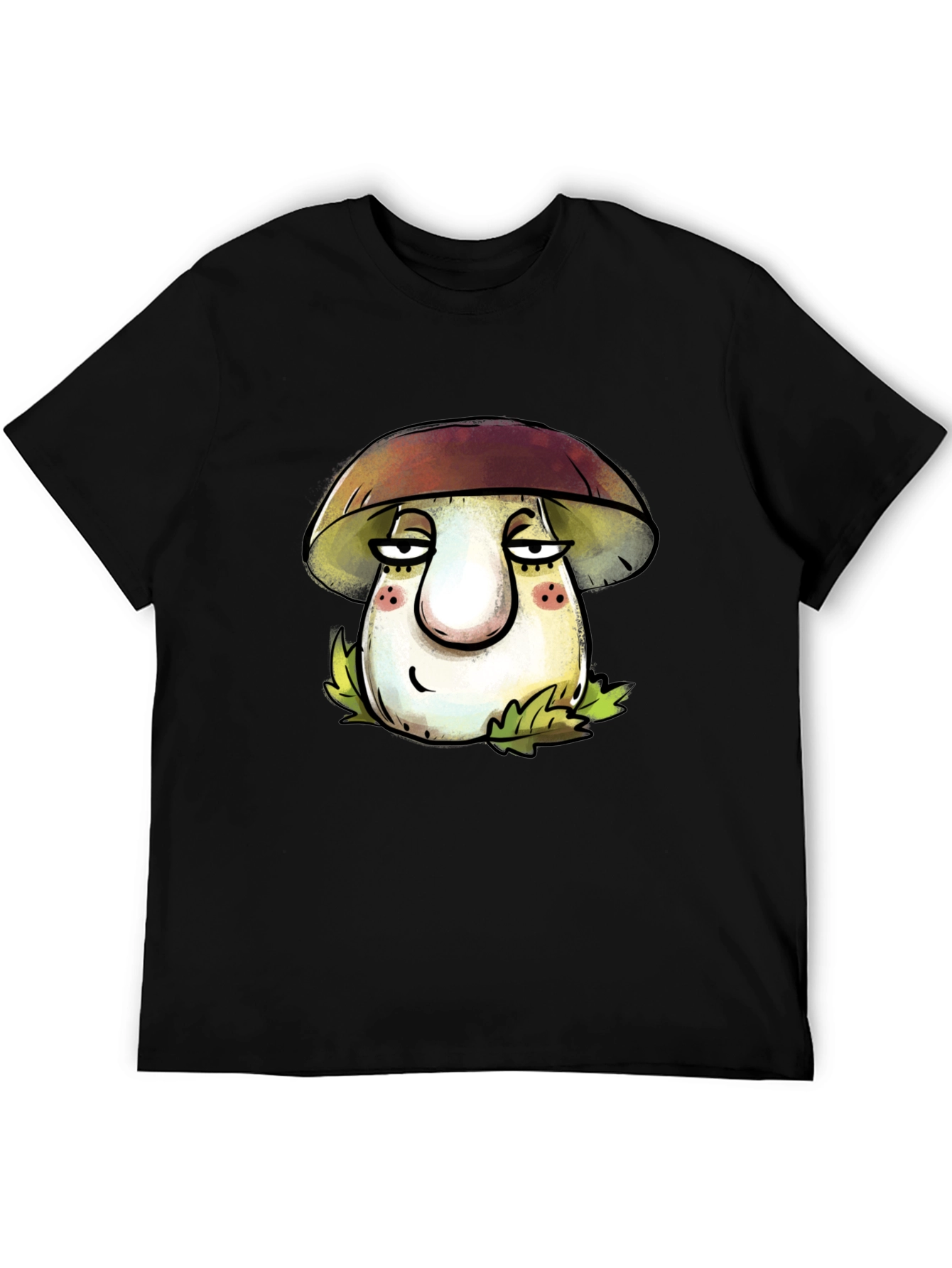 Black Mushroom Cartoon T-Shirt - Unisex Black Tee view 5