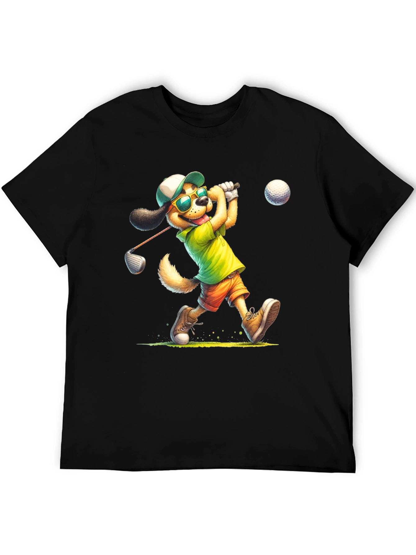 Black Cartoon Dog Golfer T-Shirt view 5