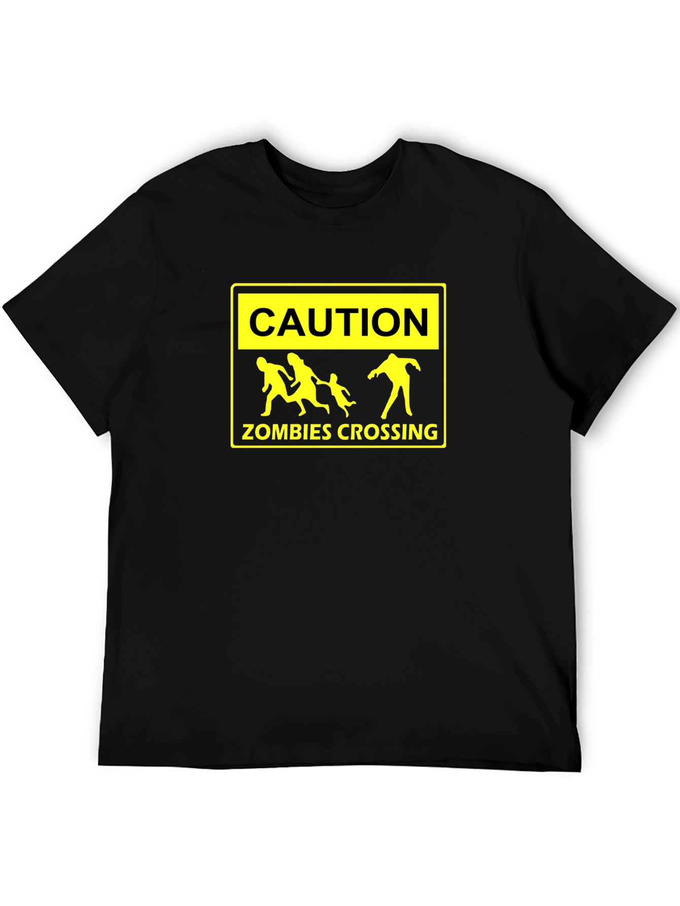 Black Caution Zombies Crossing Graphic T-Shirt view 5