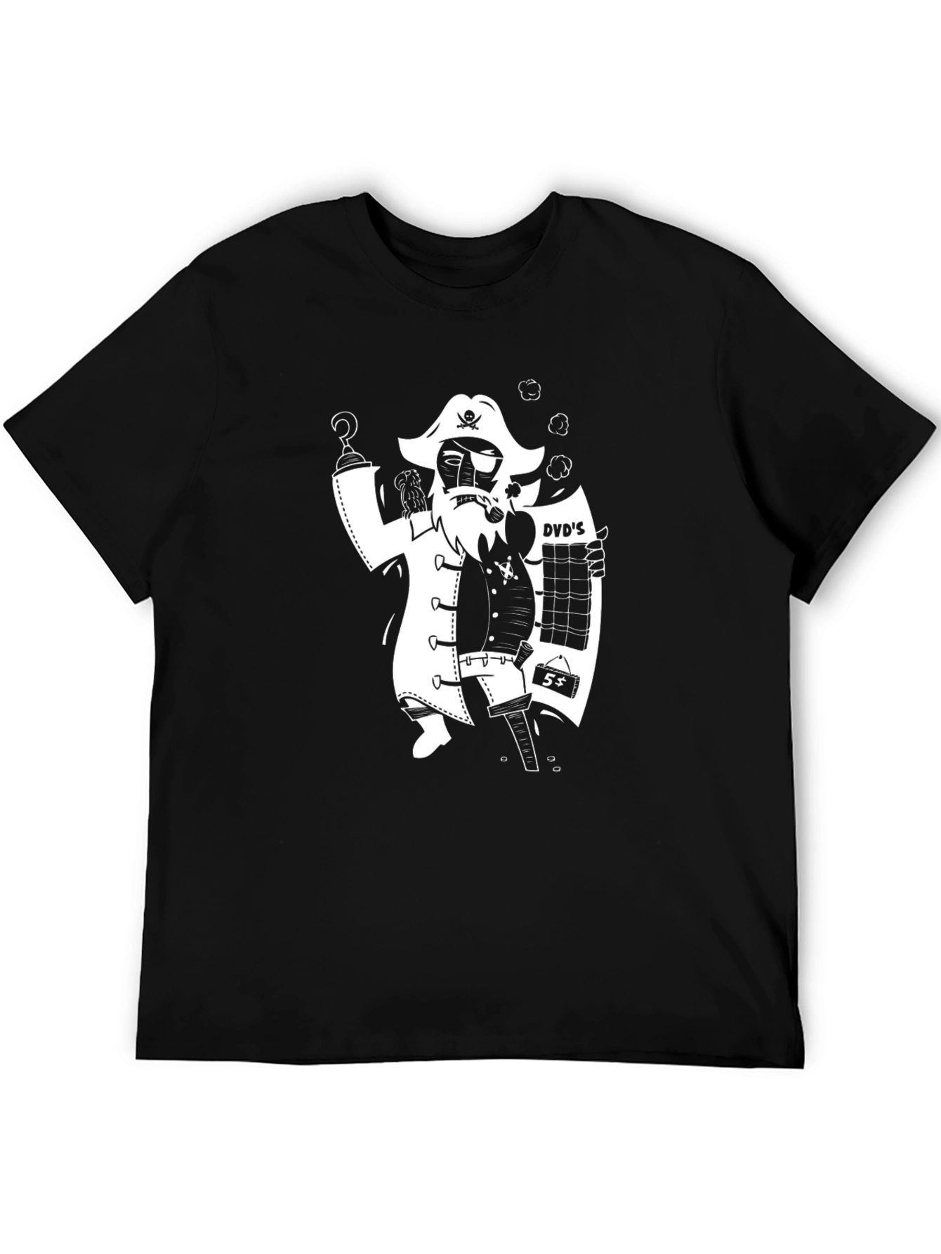 Black Pirate DVD Salesman T-Shirt - Unique Graphic Tee view 5