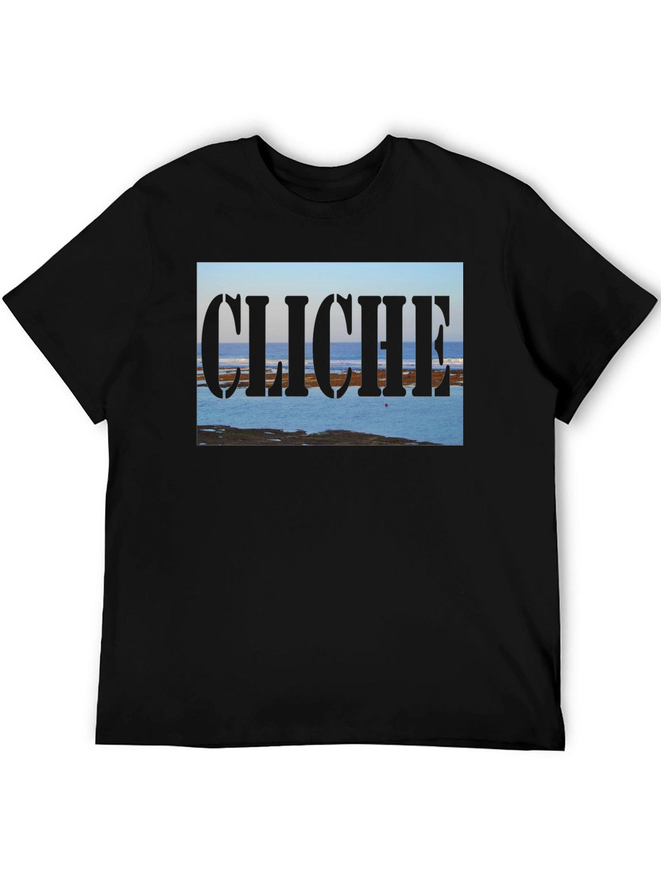 Black Cliche Ocean View Men's Black T-Shirt view 5