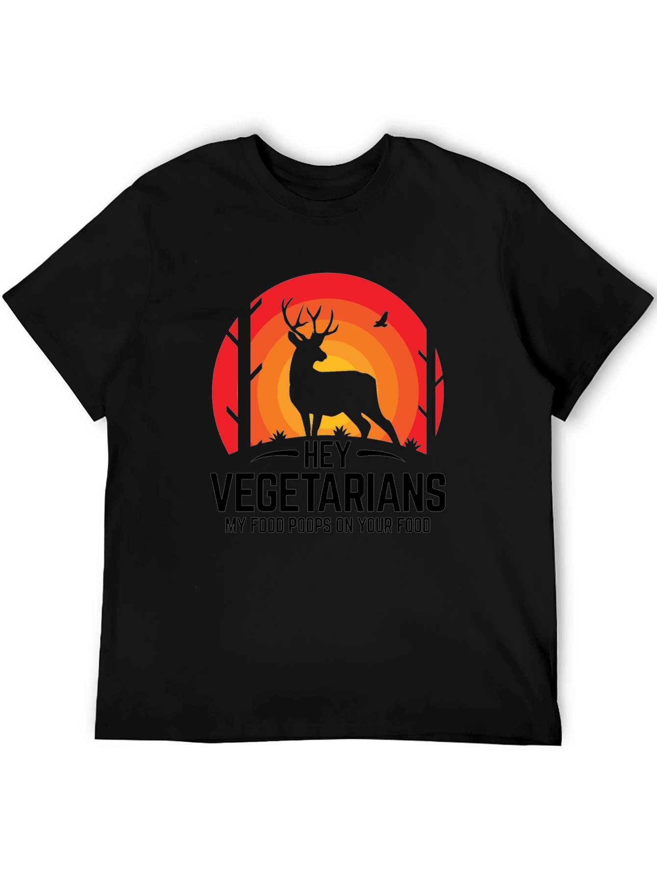 Black Hey Vegetarians Funny Deer T-Shirt view 5