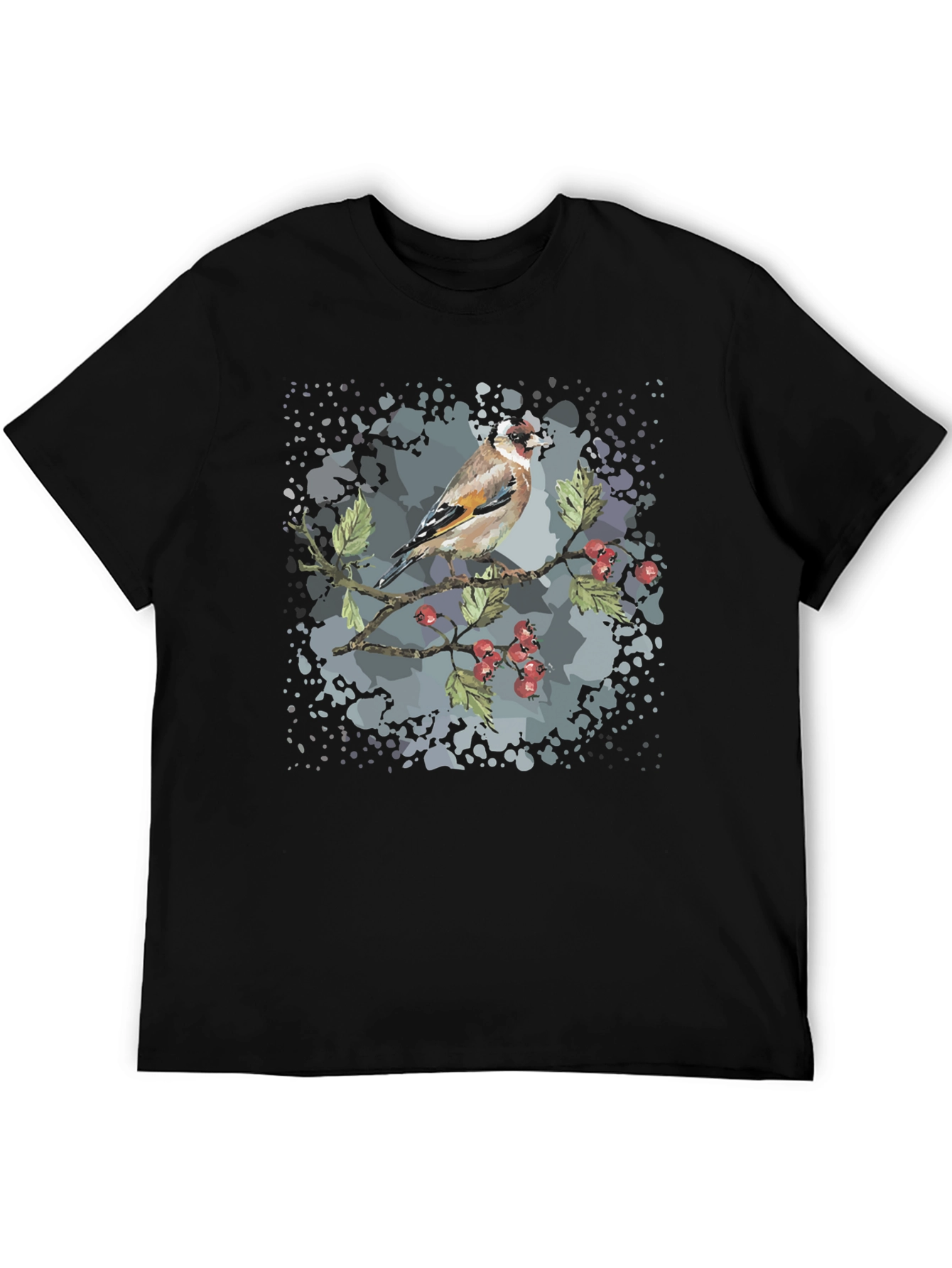 Black Goldfinch Bird Graphic Black T-Shirt view 5