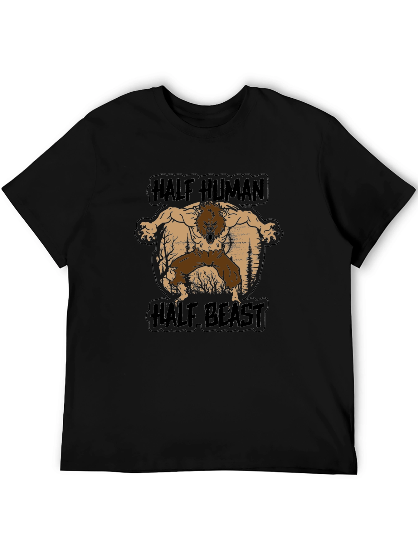 Black Half Human Half Beast Graphic T-Shirt - Black view 5
