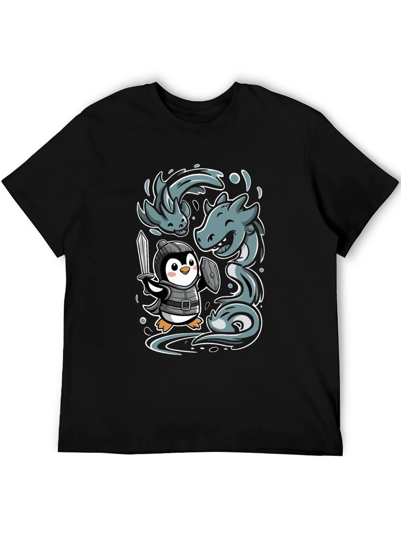 Black Penguin Knight vs Sea Serpent Graphic Tee view 5