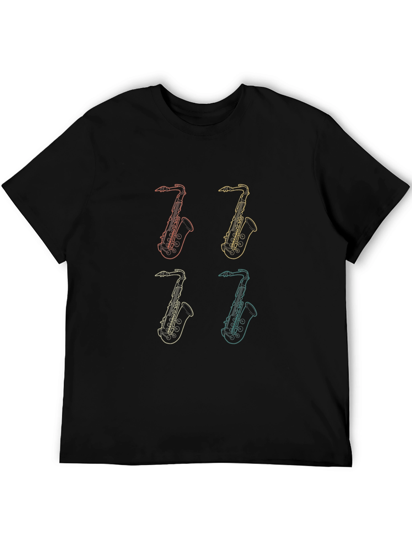Black Retro Saxophone Graphic Tee - Black Unisex T-Shirt view 5