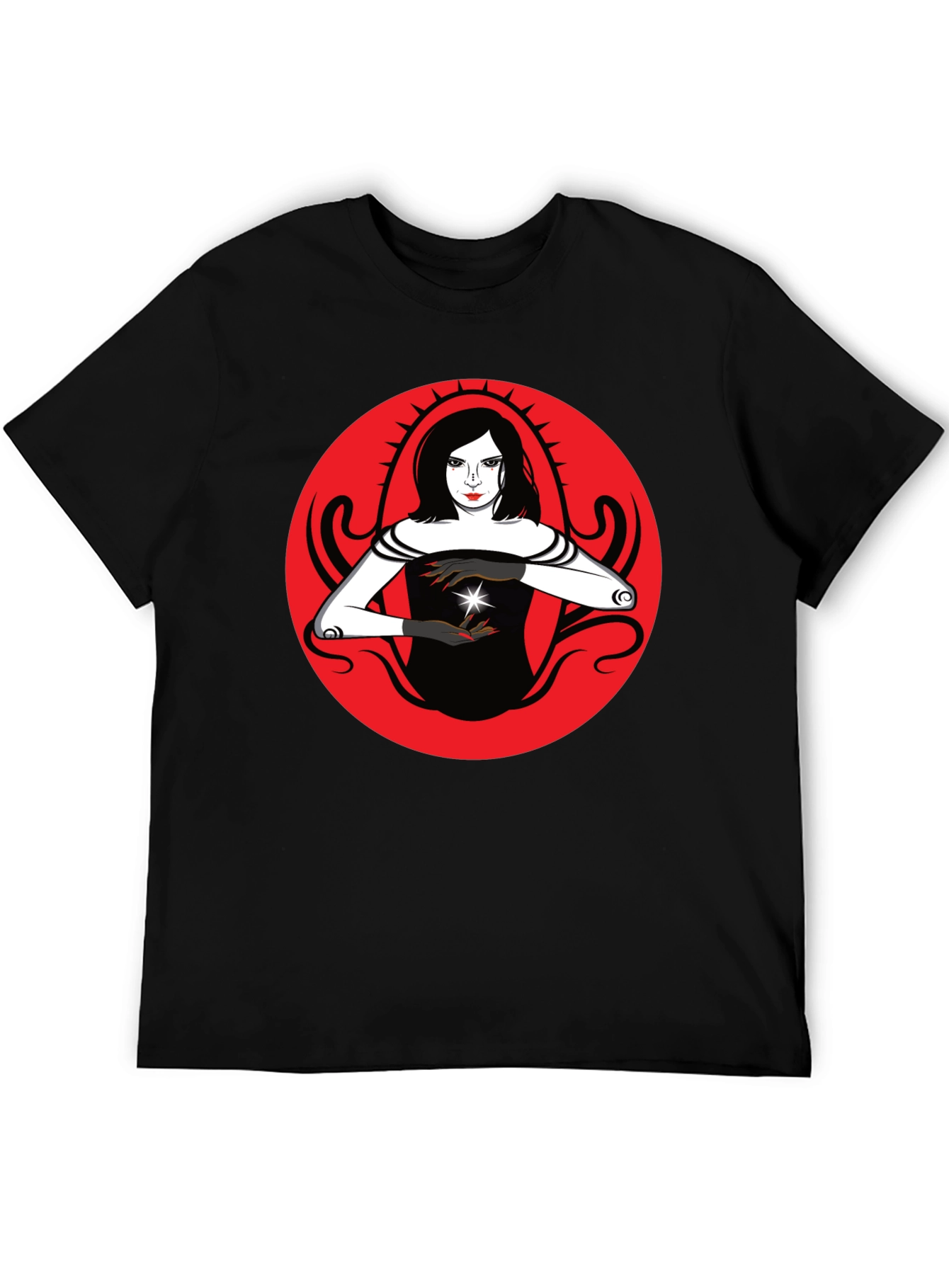 Black Mystic Witch Graphic Tee - Black Cotton T-Shirt view 5
