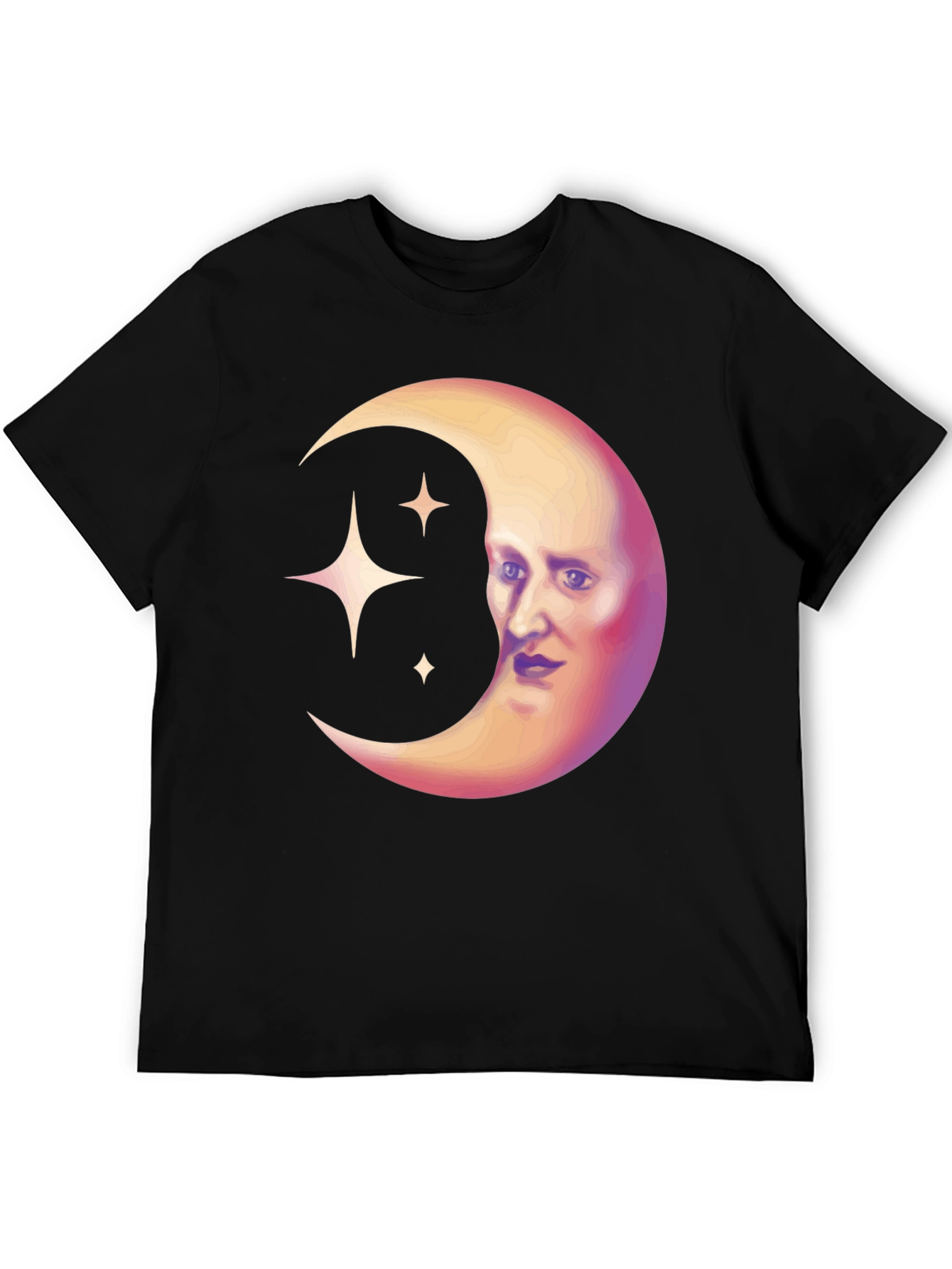 Black Celestial Moon Face Graphic Tee - Unique Design view 5