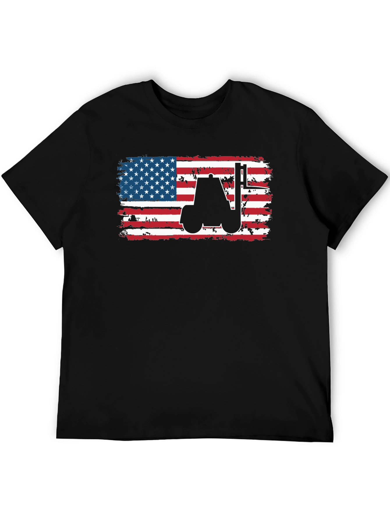 Black American Flag Forklift T-Shirt view 5