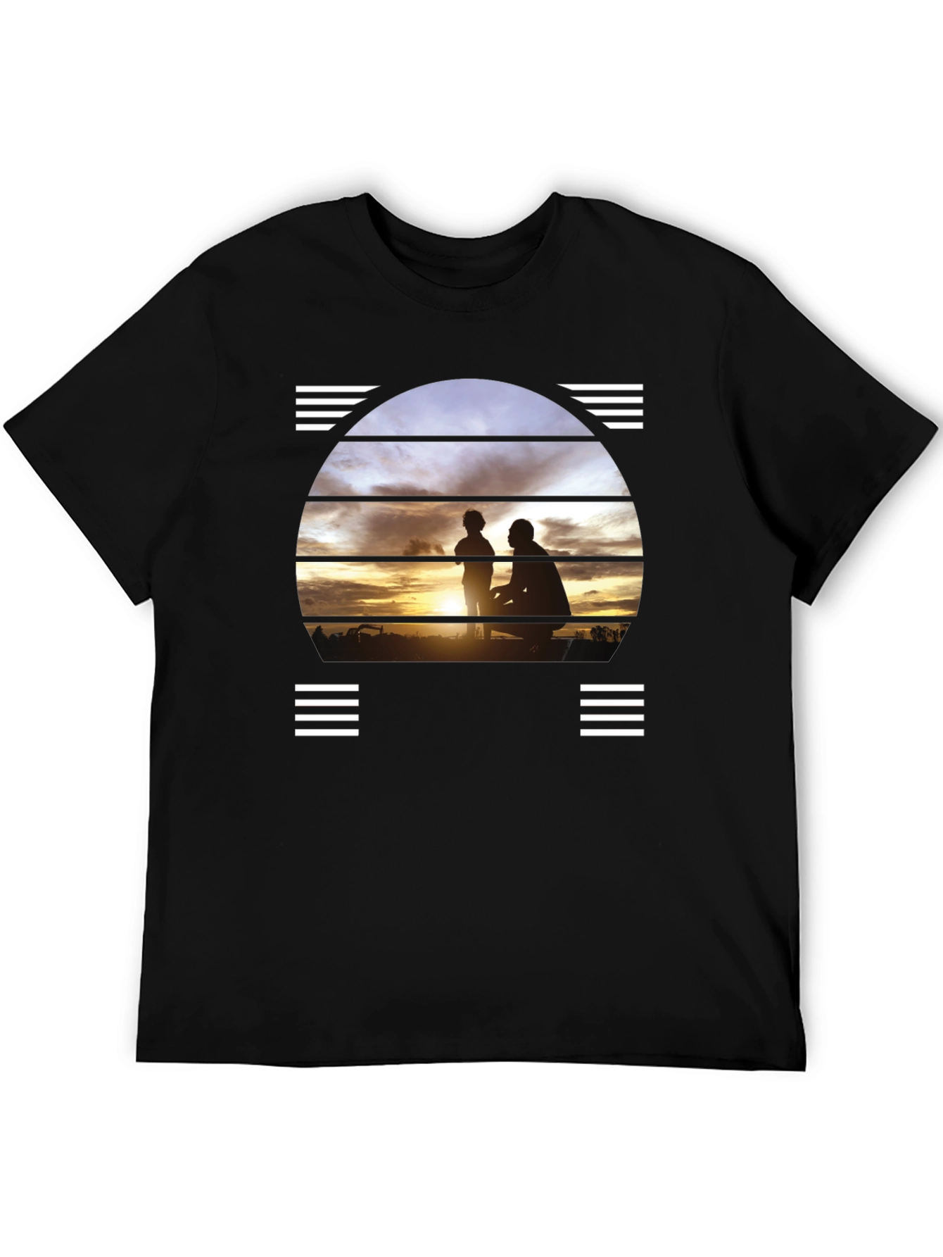 Black Sunset Father & Child Silhouette Black T-Shirt view 5