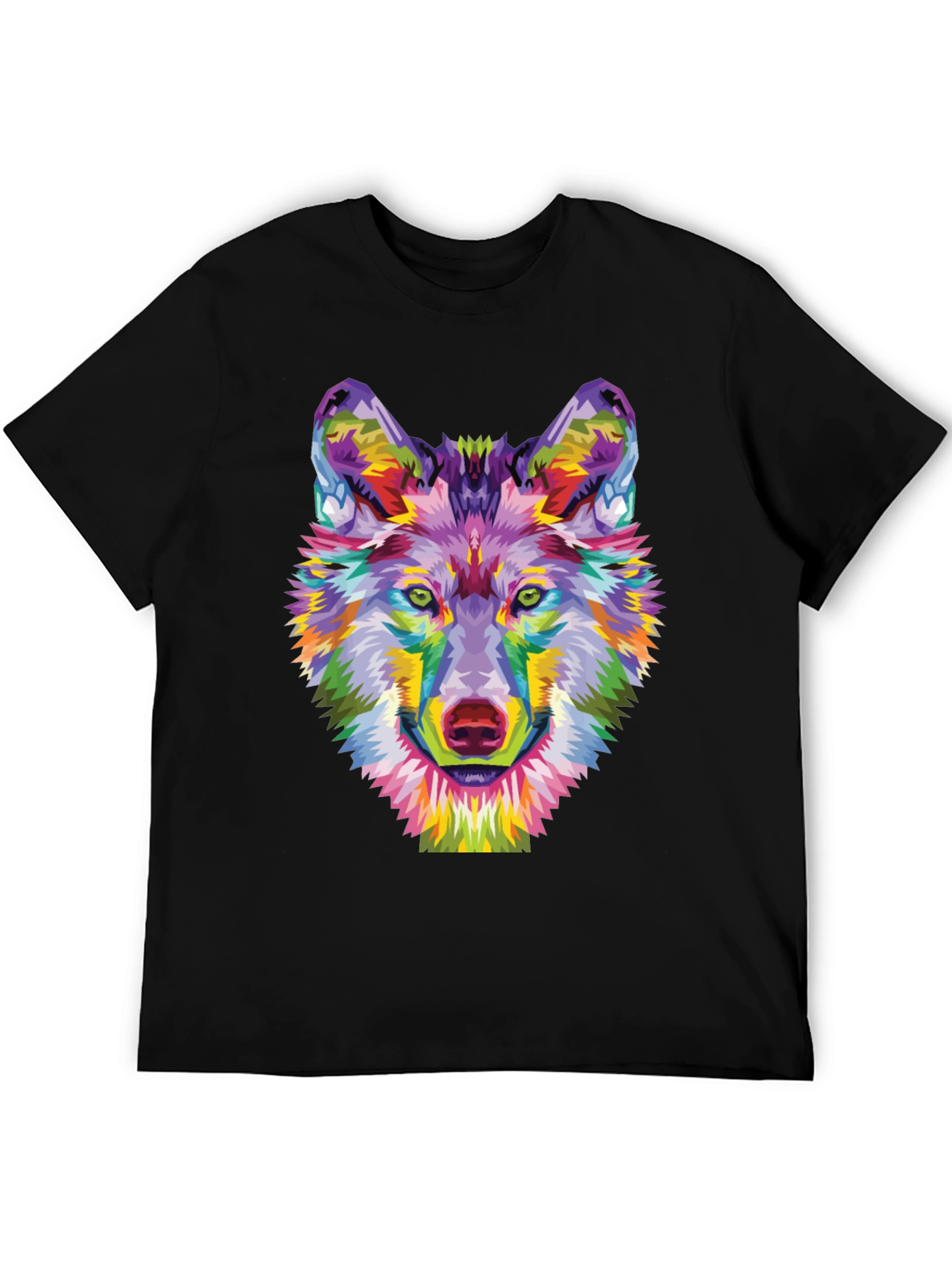 Black Colorful Wolf Graphic Tee - Unique Art Shirt view 5