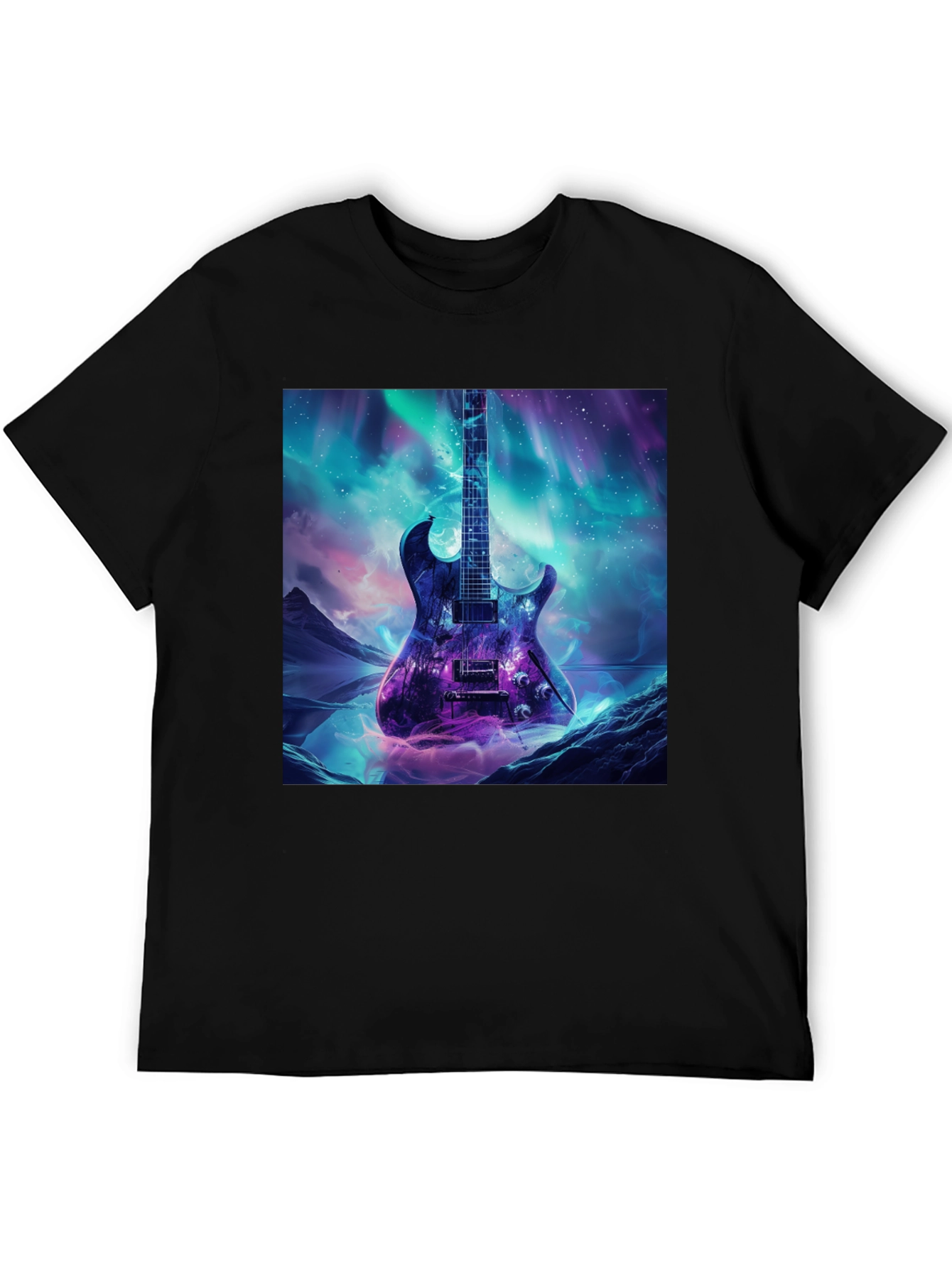 Black Guitar Galaxy Graphic Tee - Black Cotton T-Shirt view 5