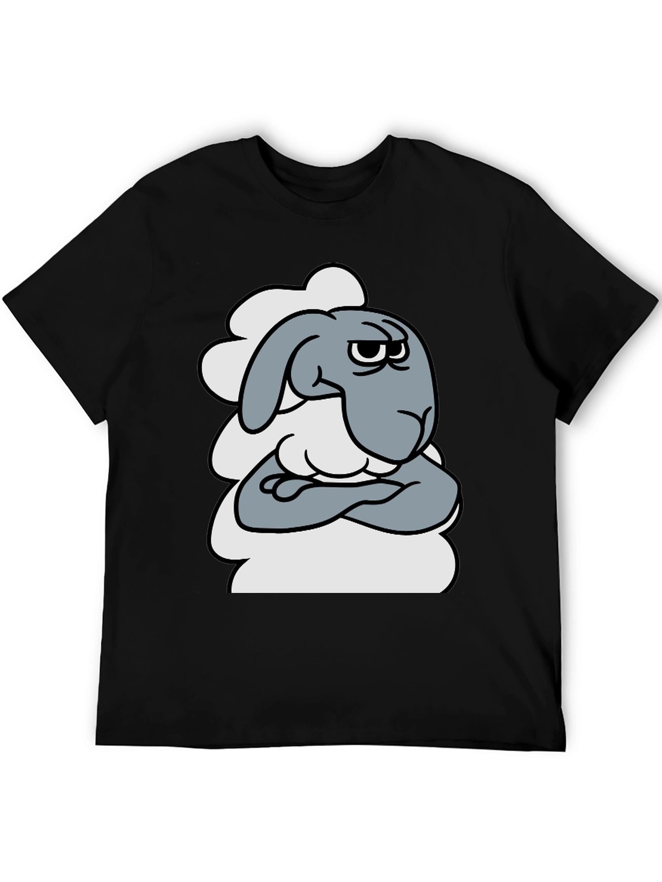 Black Grumpy Cartoon Sheep T-Shirt - Funny Animal Graphic Tee view 5