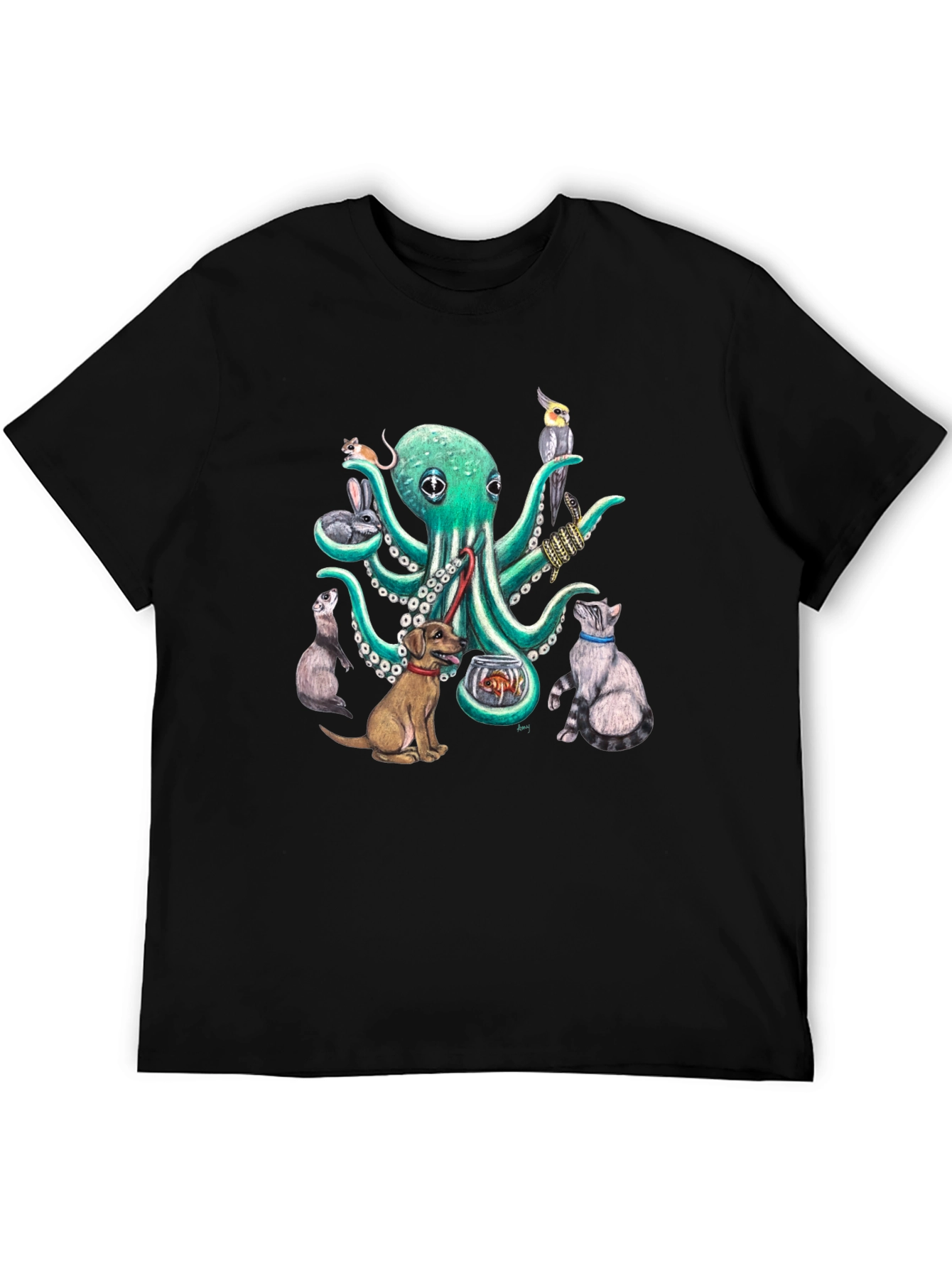 Black Octopus Pet Lover Graphic T-Shirt view 5