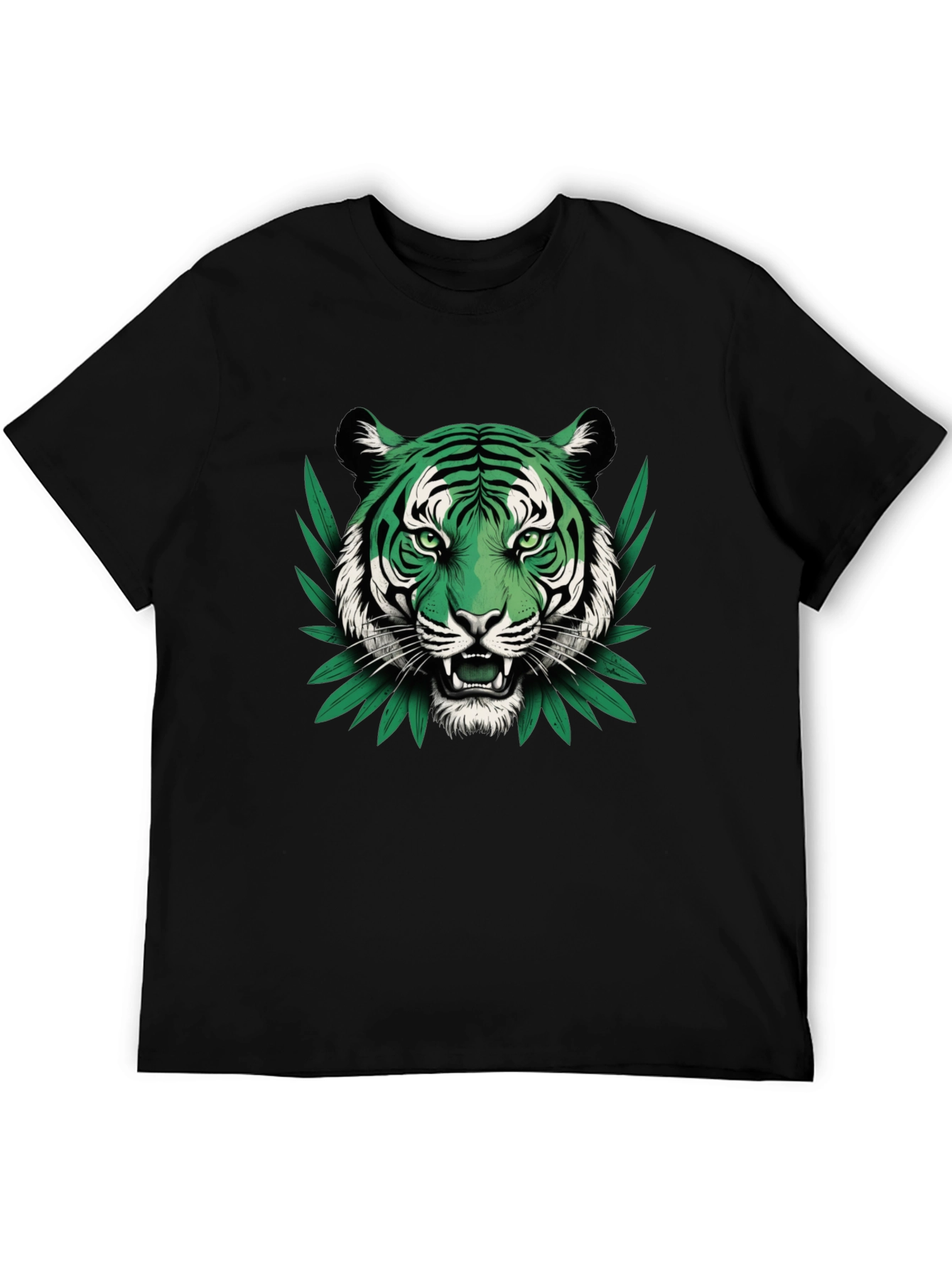 Black Green Tiger Graphic Black T-Shirt view 5