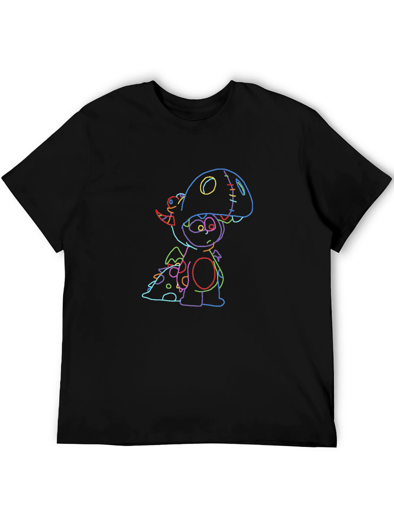 Black Neon Dino Graphic Black Tee view 5