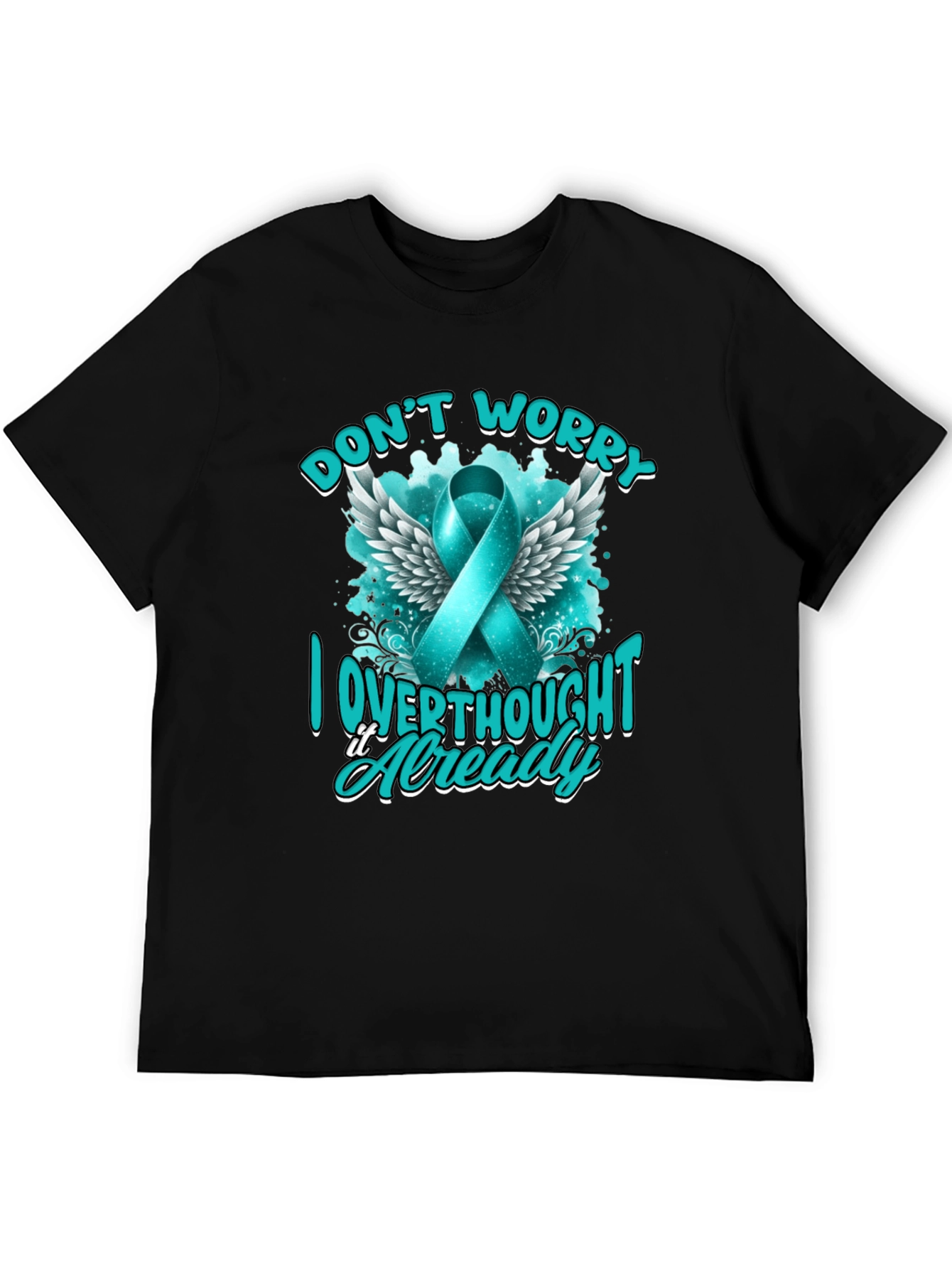 Black Don't Worry, I Overthought It Awareness Ribbon Tee view 5