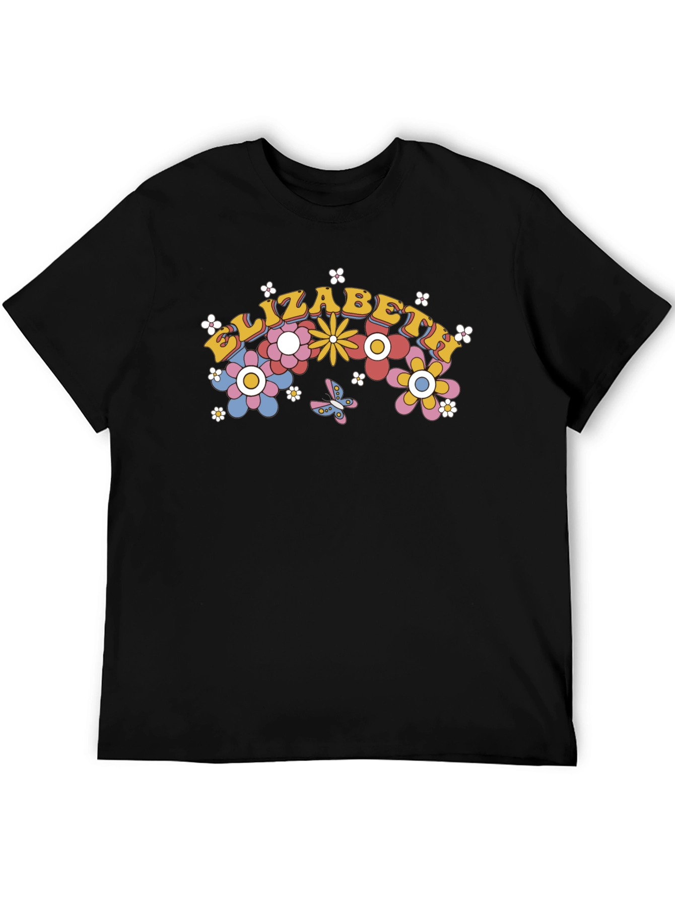 Black Elizabeth Floral Graphic Tee - Retro Style Black T-Shirt view 5