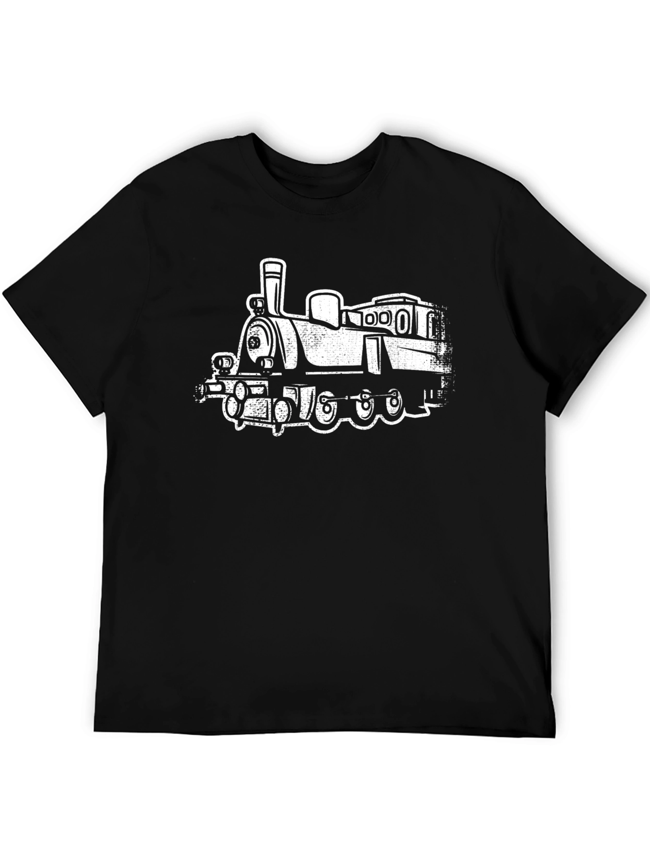 Black Vintage Train Graphic Tee - Black Cotton Blend view 5