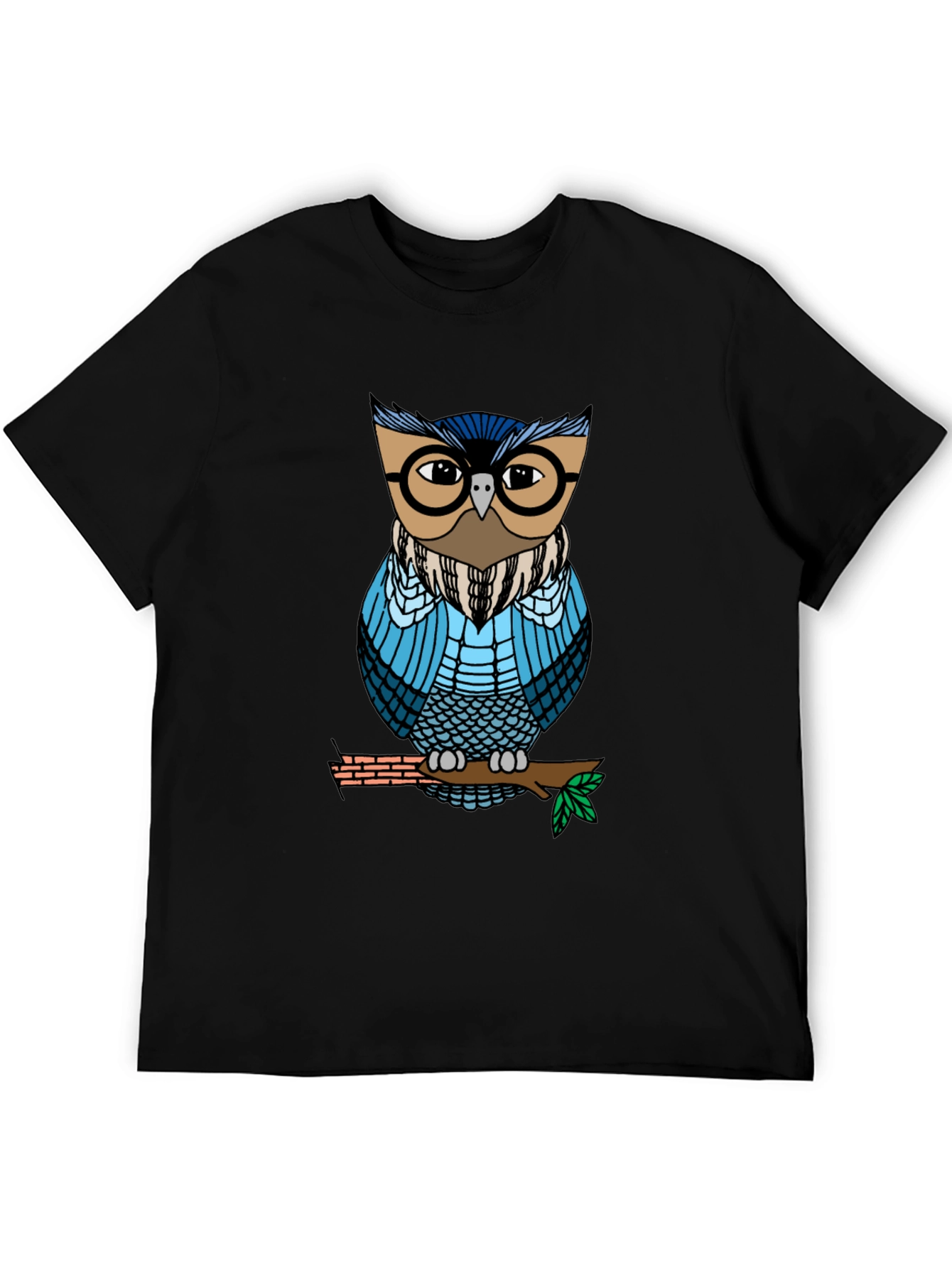 Black Cool Owl Graphic Tee - Unisex Black T-Shirt view 5