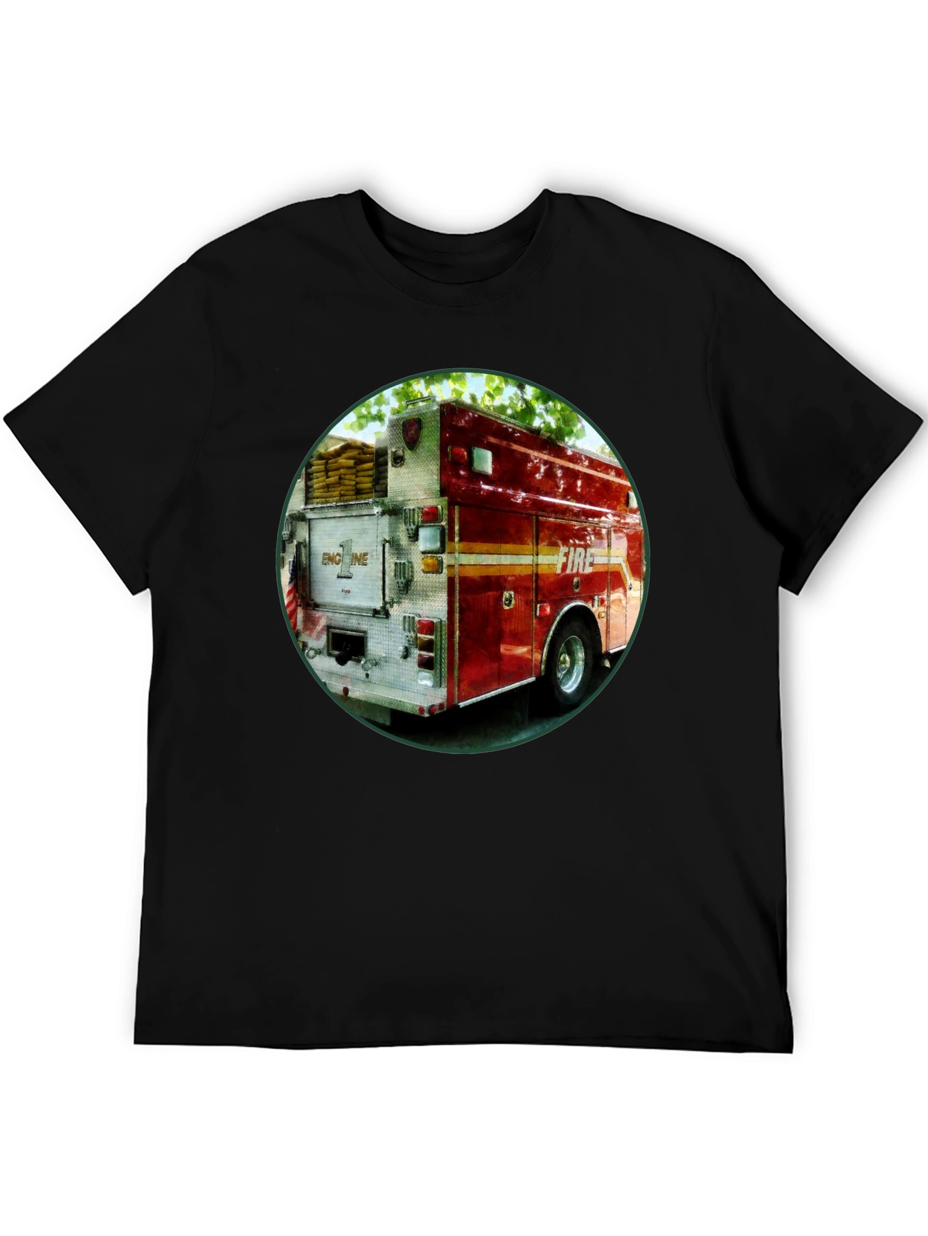 Black Fire Truck Graphic T-Shirt - Black Cotton Tee view 5