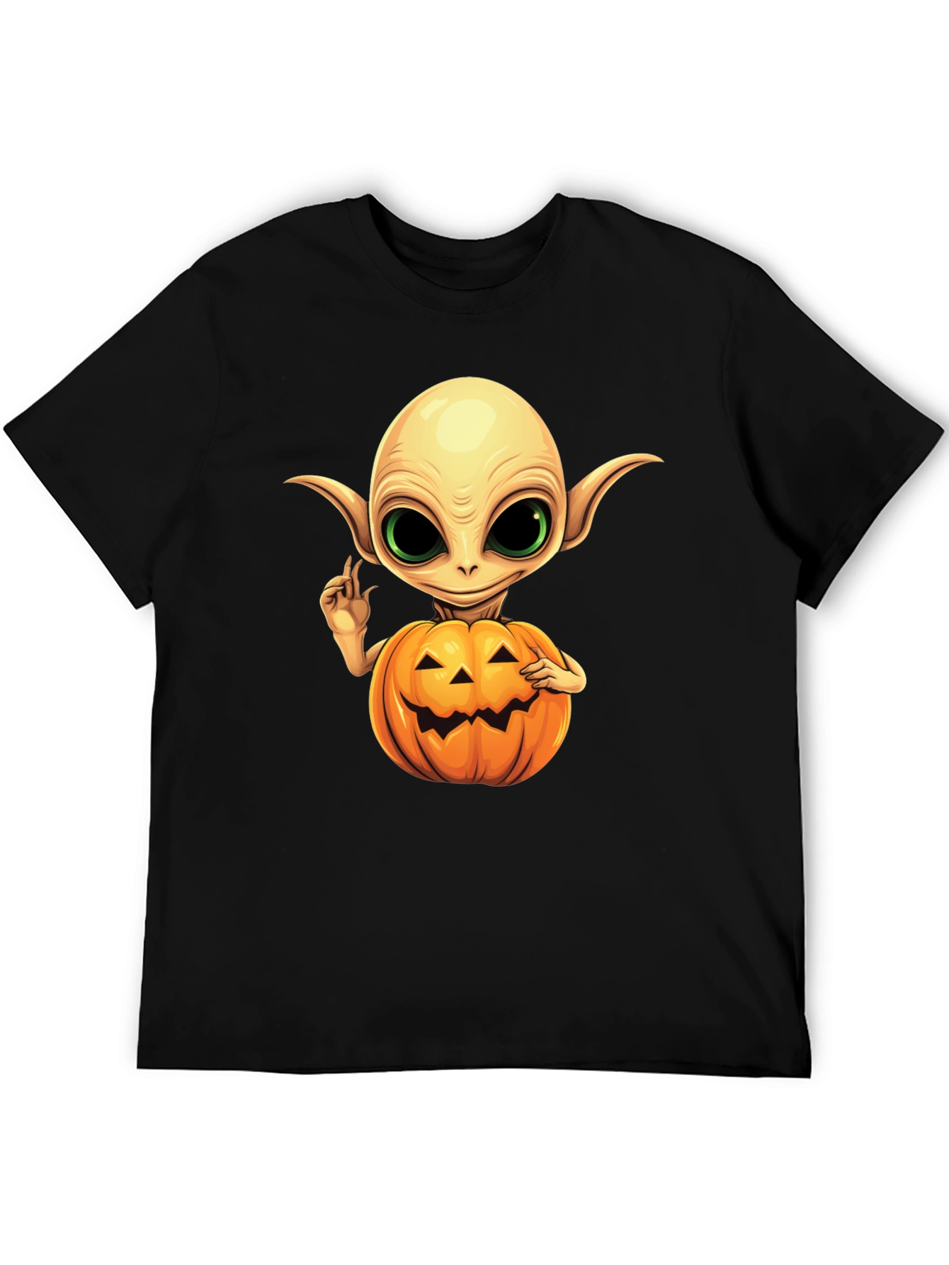 Black Spooky Alien Pumpkin T-Shirt view 5