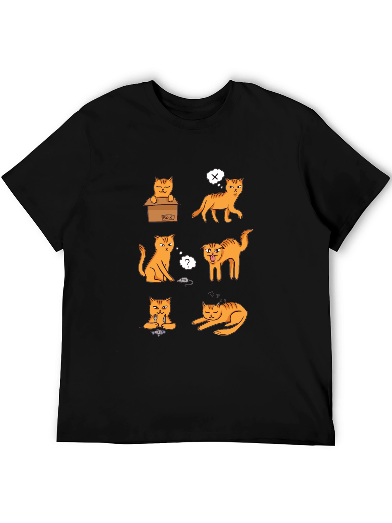 Black Funny Cat Moods Graphic T-Shirt view 5