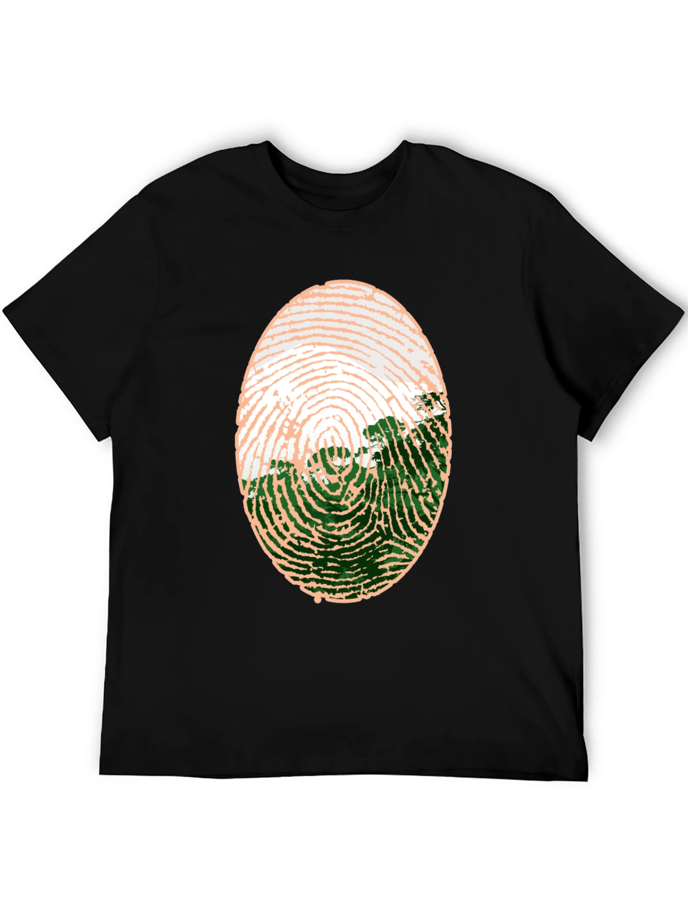 Black Unique Fingerprint Landscape Graphic Tee view 5