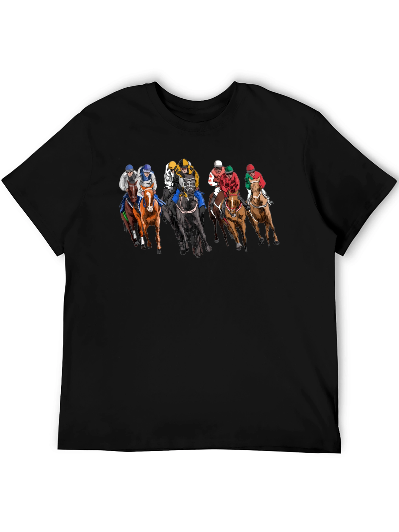 Black Horse Racing Tee - Black Cotton Graphic Print T-Shirt view 5