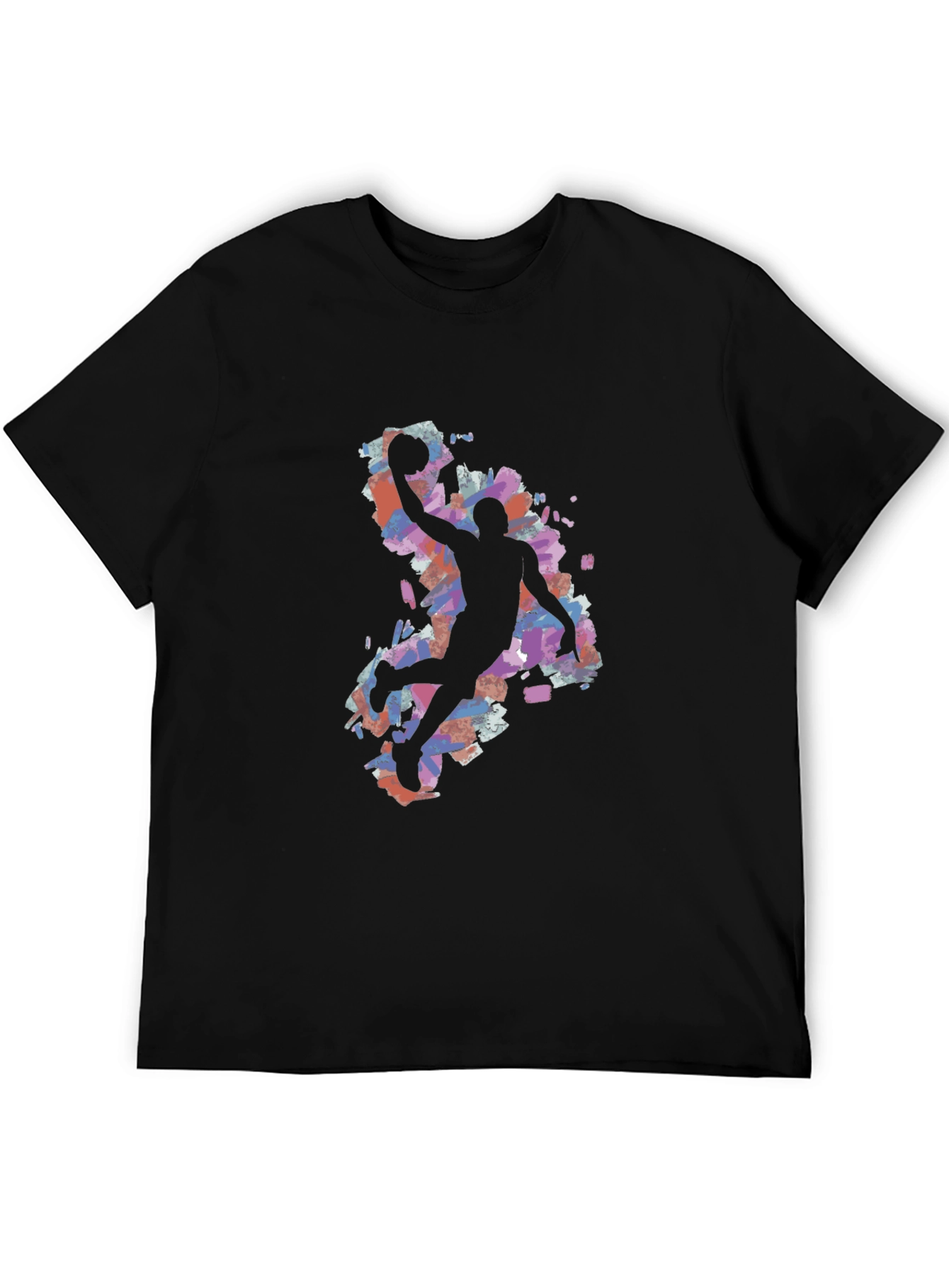 Black Basketball Silhouette Graphic Tee - Black Cotton Blend view 5