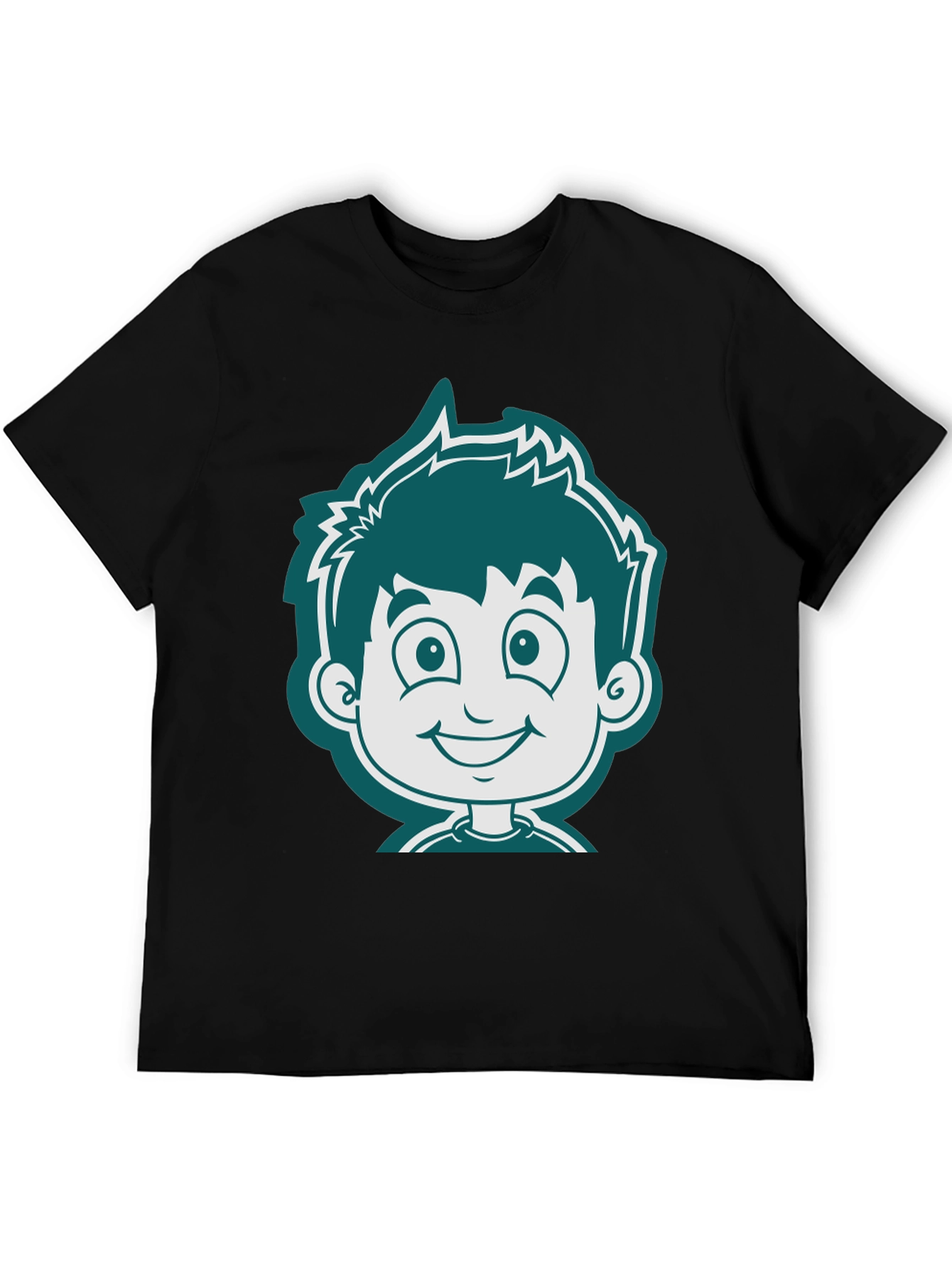 Black Cartoon Boy Graphic Tee - Black Cotton T-Shirt view 5