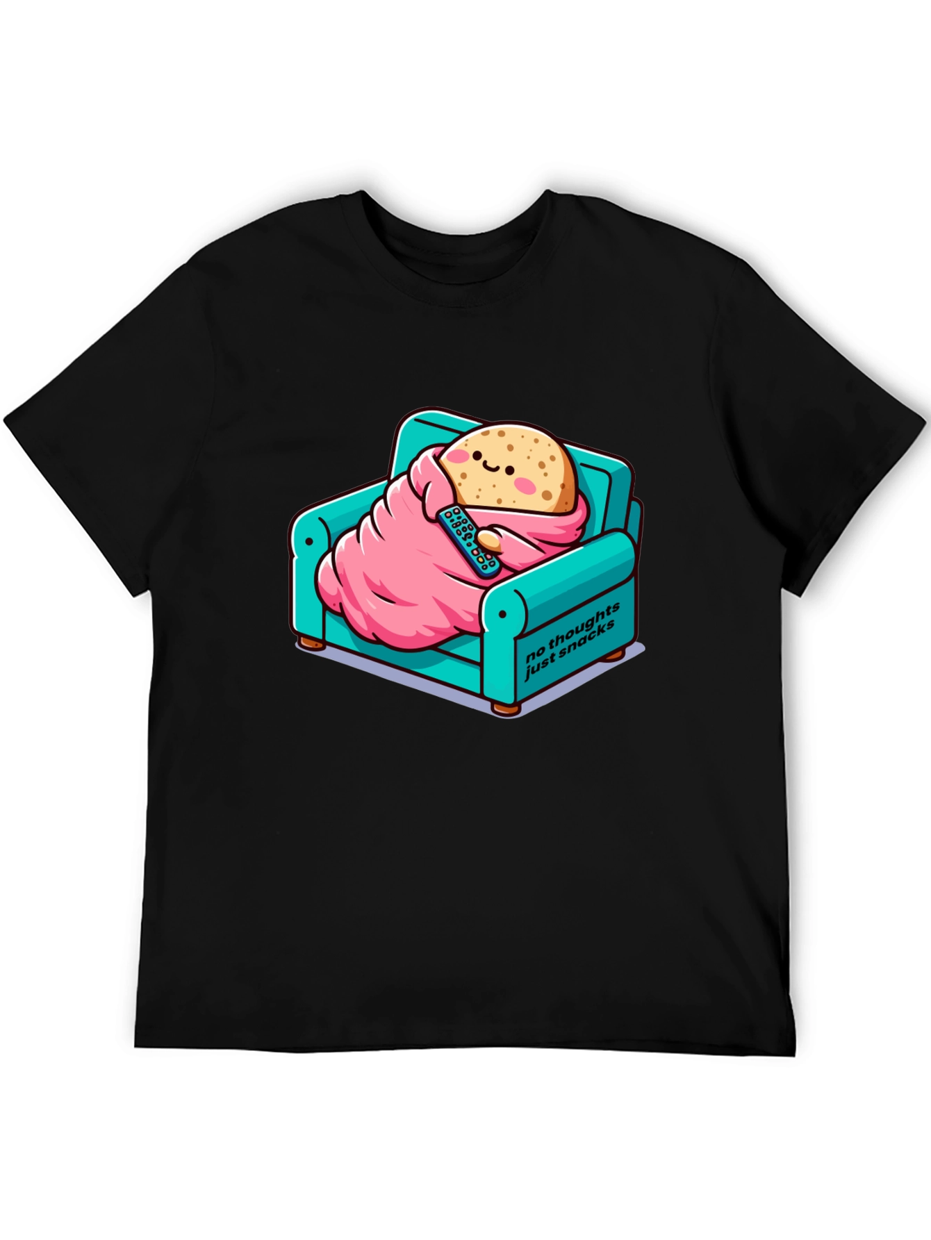 Black Snack Time T-Shirt: Cartoon Potato on Couch view 5