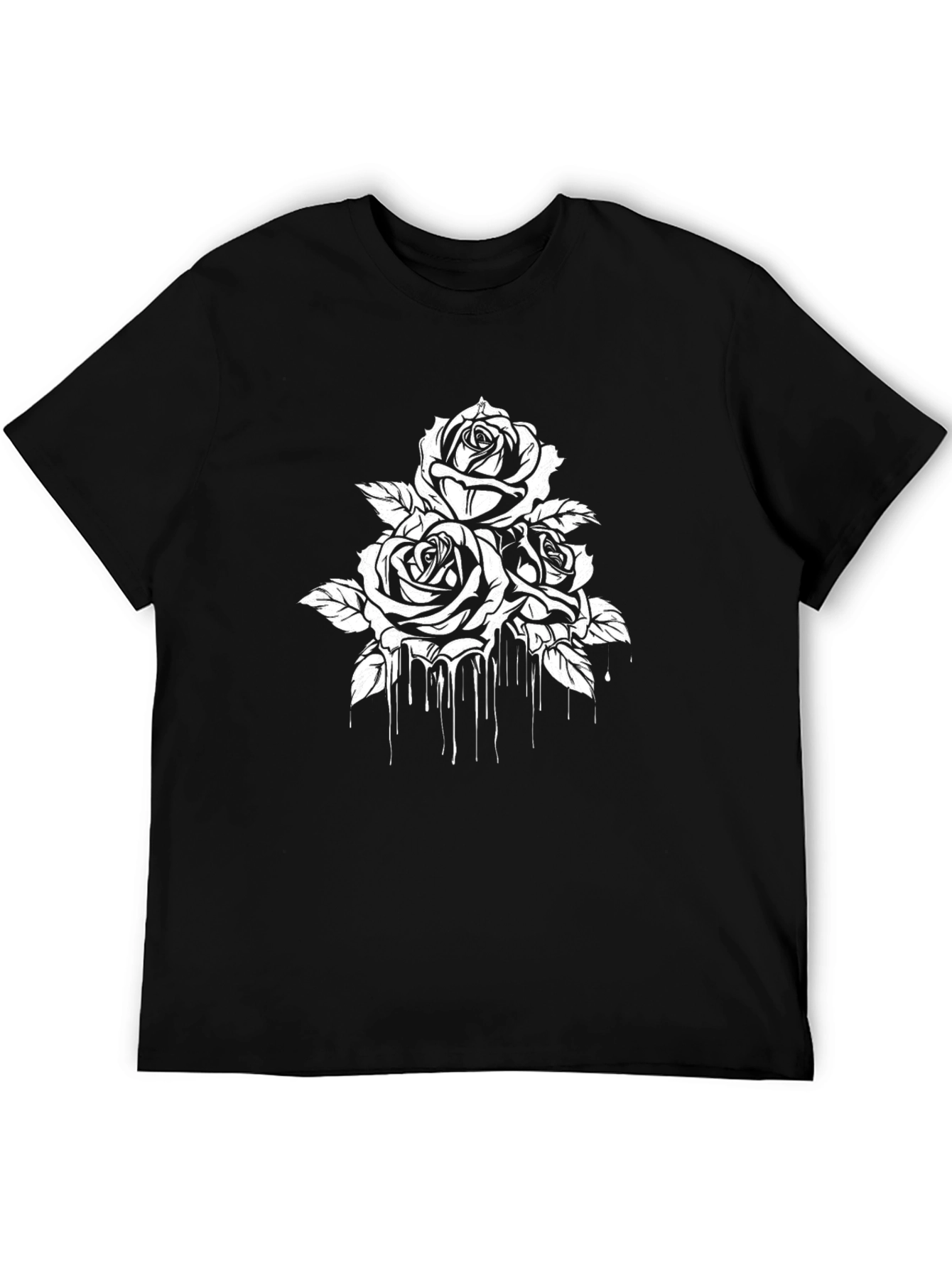 Black Black T-Shirt with White Rose Drip Design view 5